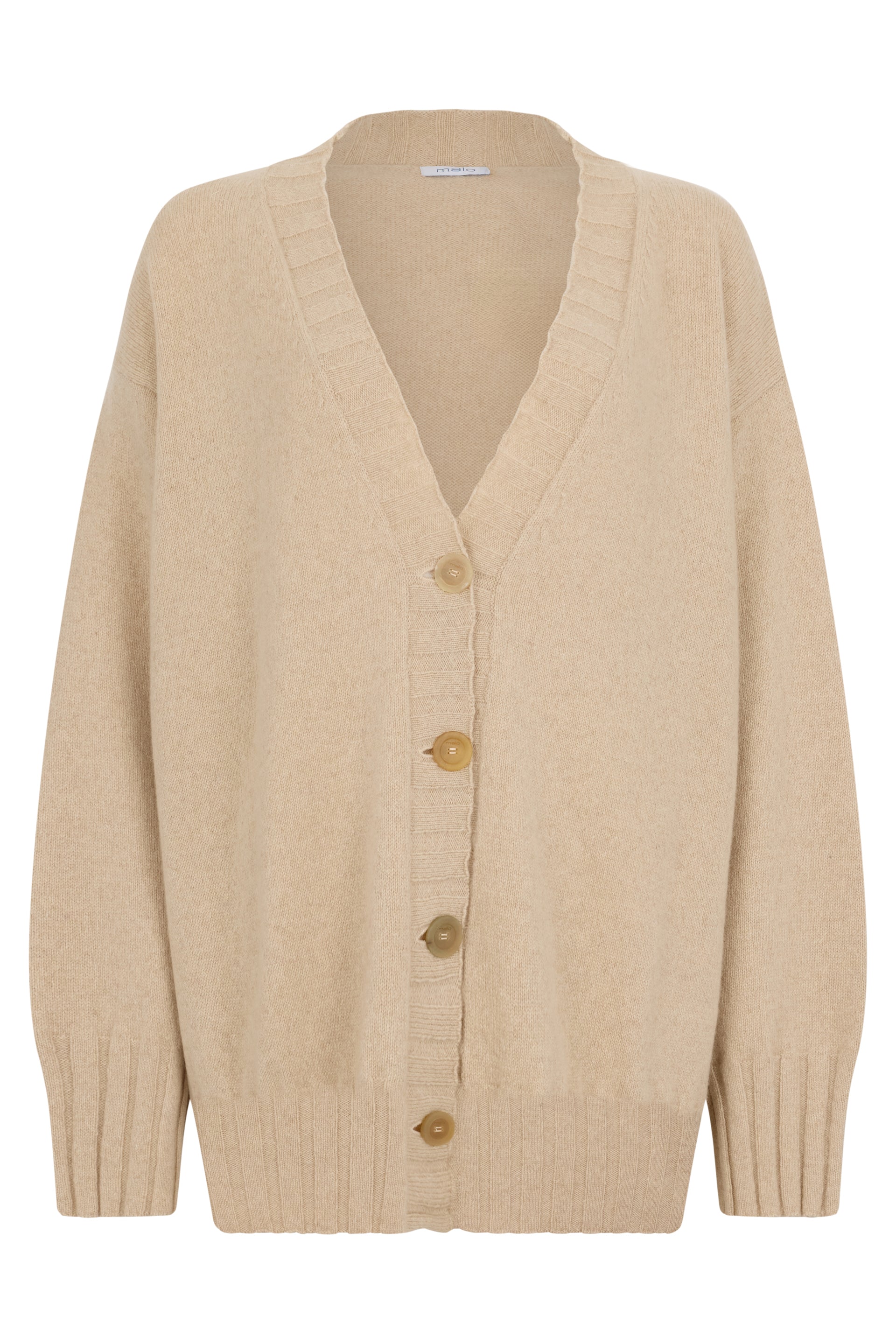 Beige cardigan with a V-neck and a comfortable and stylish design.