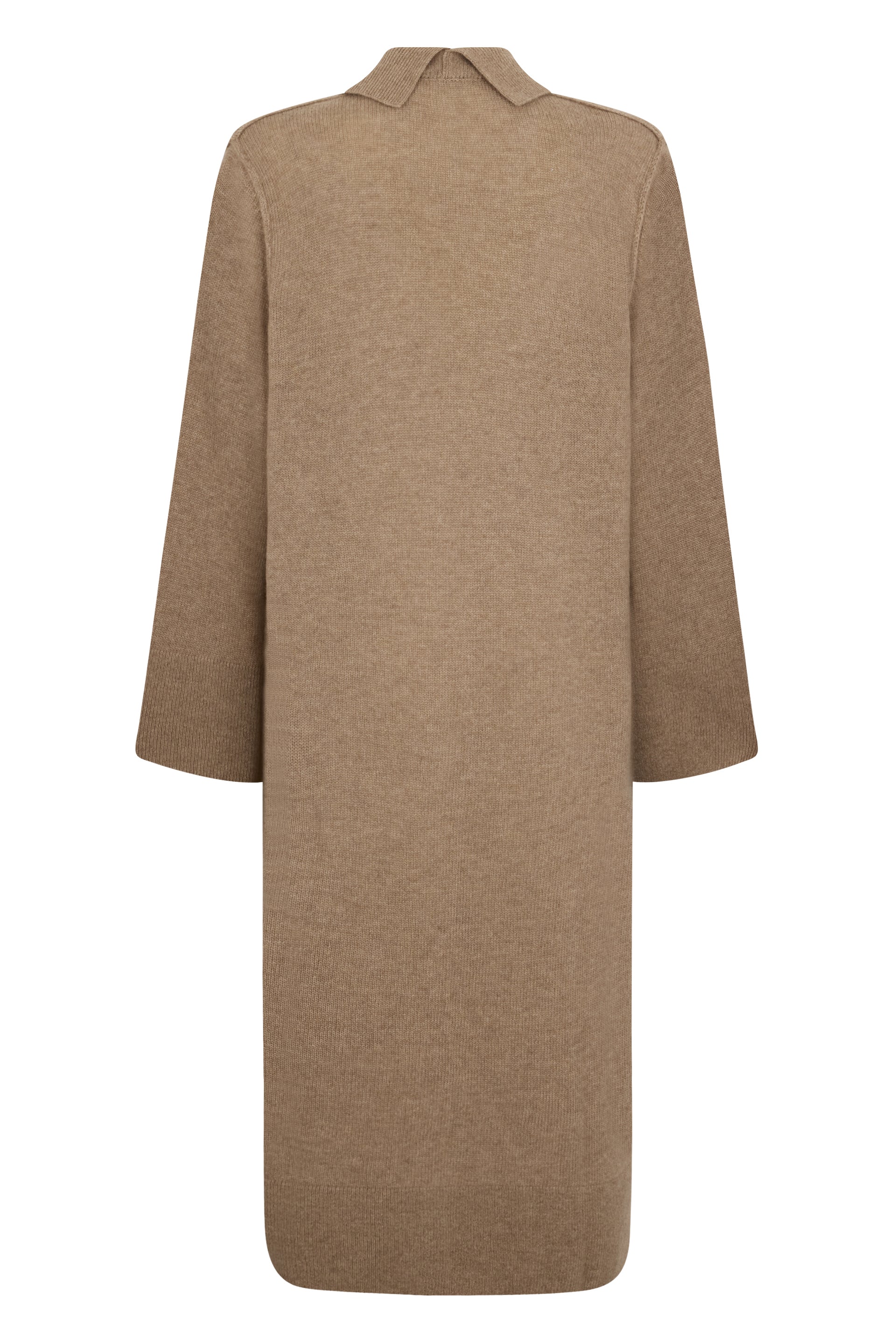 Long cardigan in brown color with melange effect from minimal and sophisticated design.