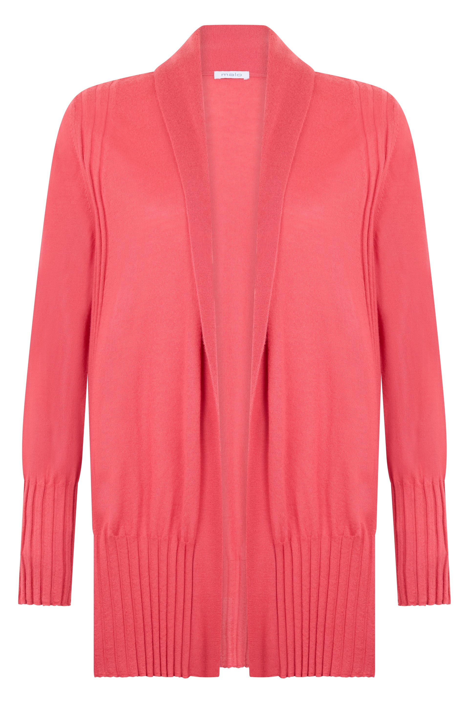 Long coral red cardigan, ideal for a minimal look but stylish.