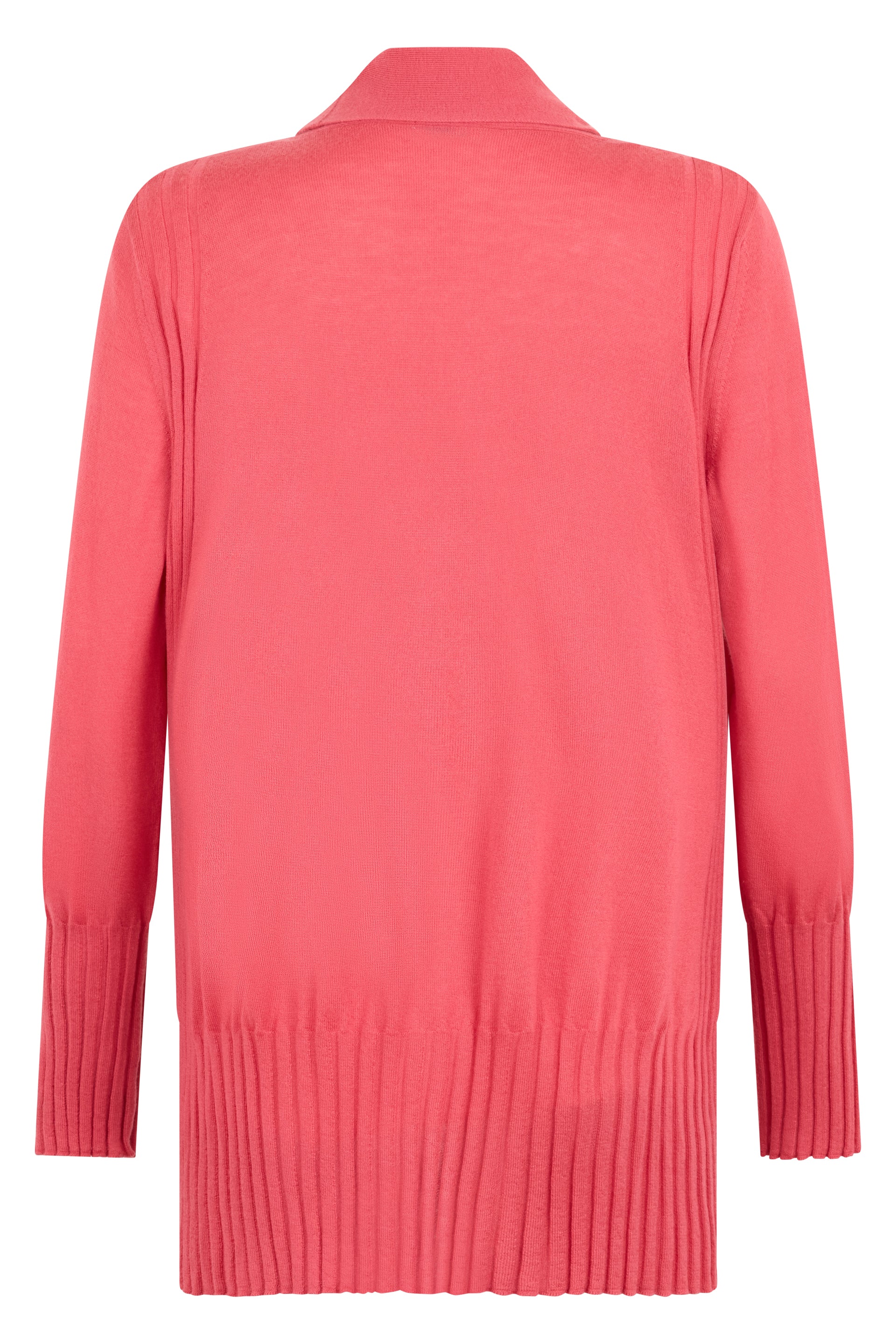 Long coral red cardigan, ideal for a minimal look but stylish.