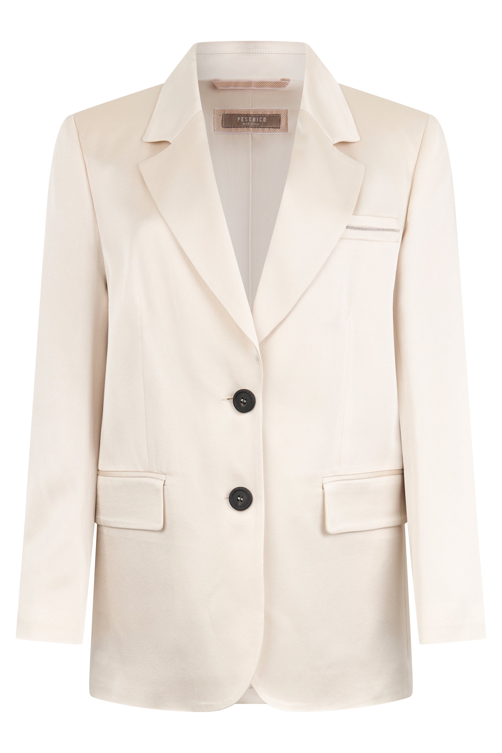 Elegant sand-colored blazer with classic collar.