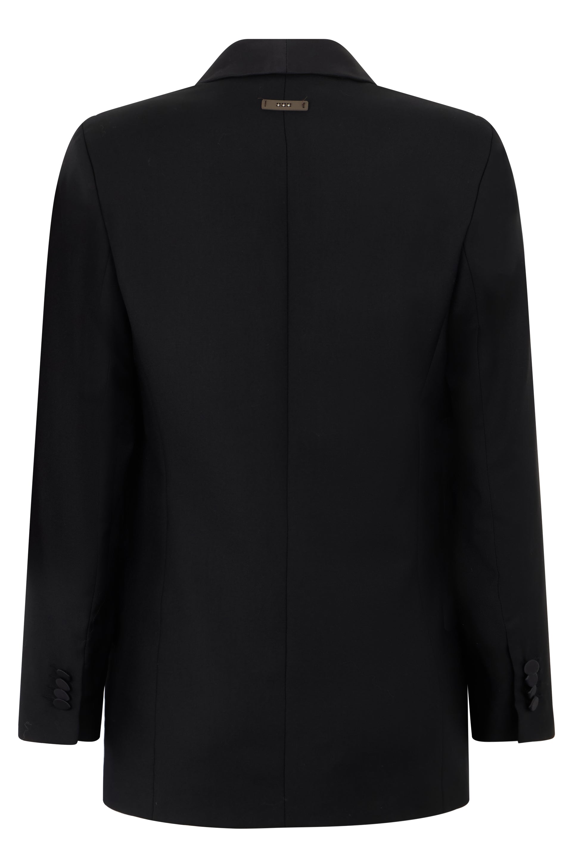 Black blazer with long sleeves and turned collar of elegant design.