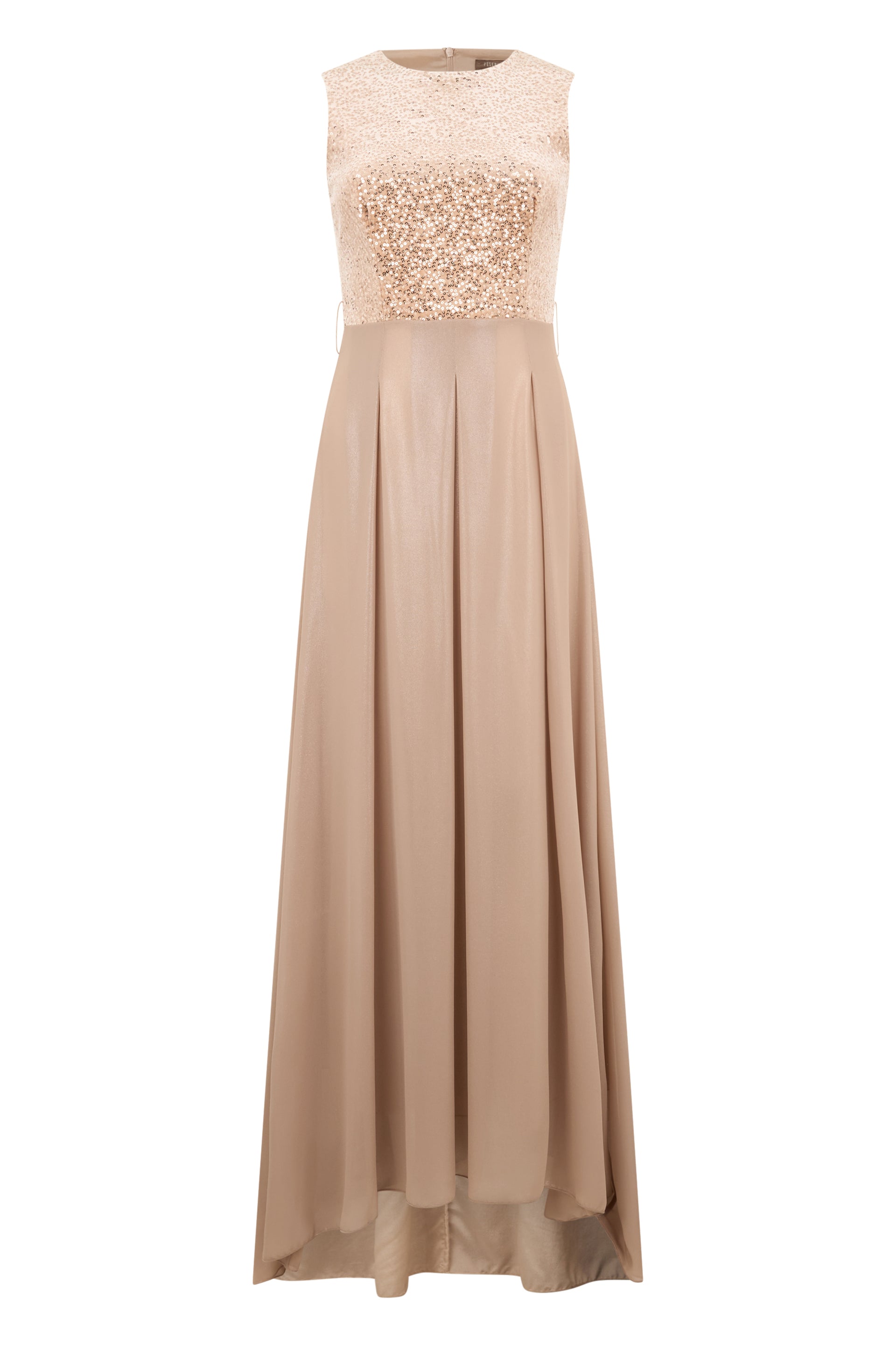 Beige long dress with elegant and refined design.