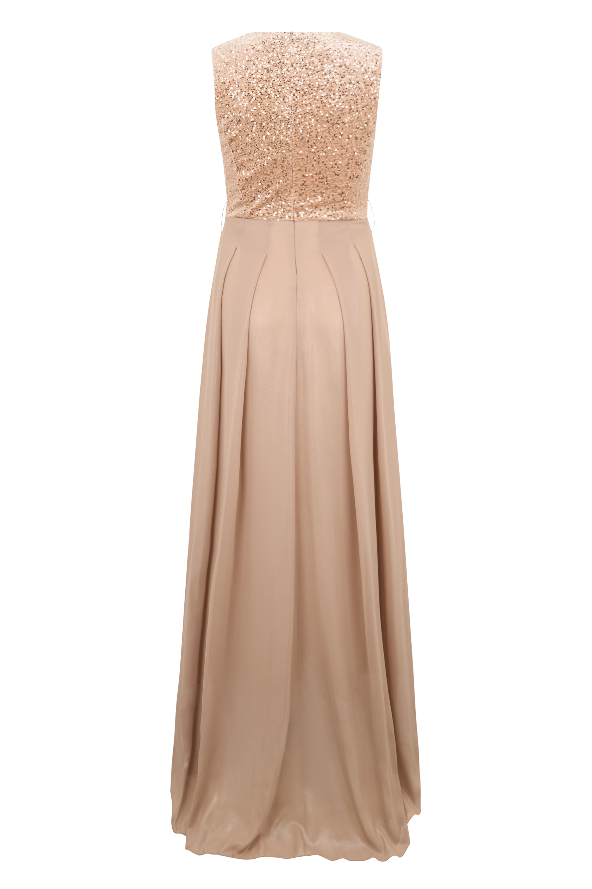 Beige long dress with elegant and refined design.