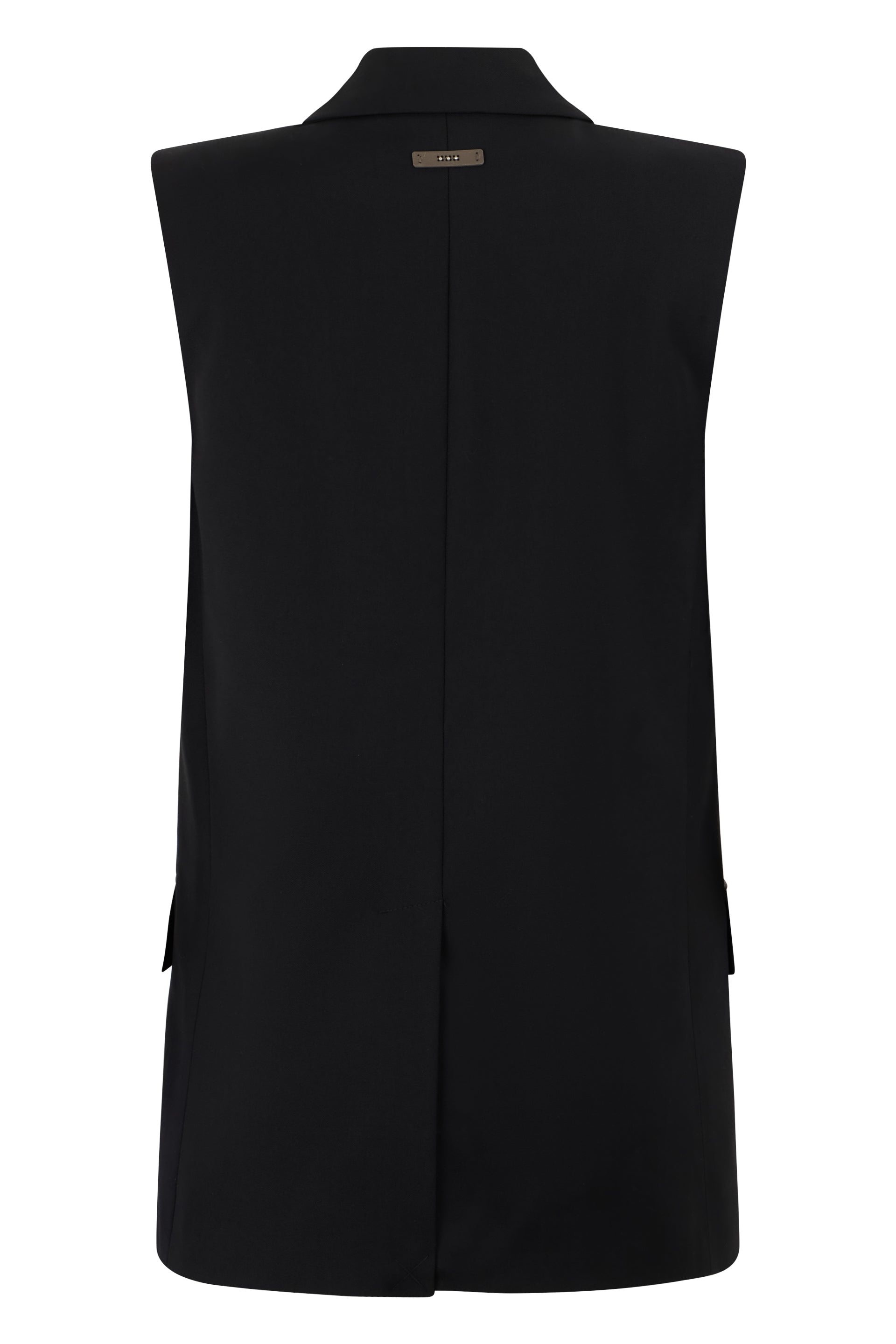 Black blazer without sleeves with an elegant and sophisticated design.