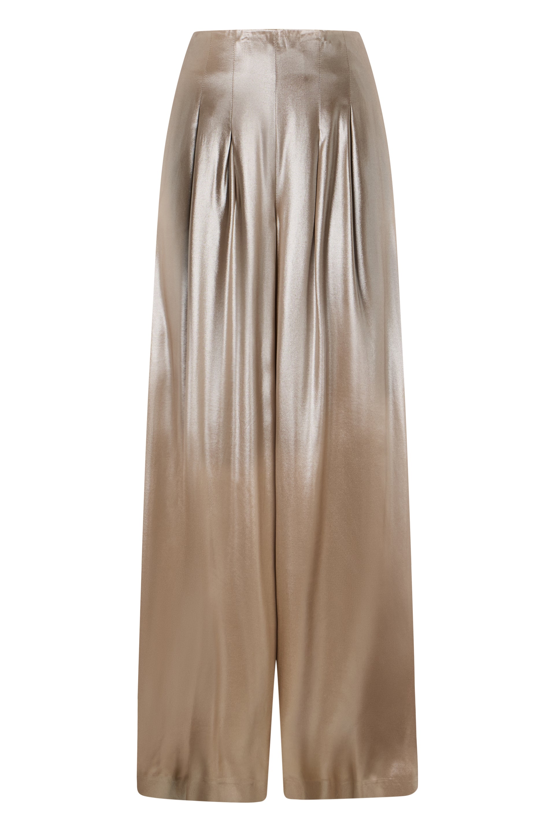 Beige high-waisted trousers with a straight and spacious cut, elegant and versatile.