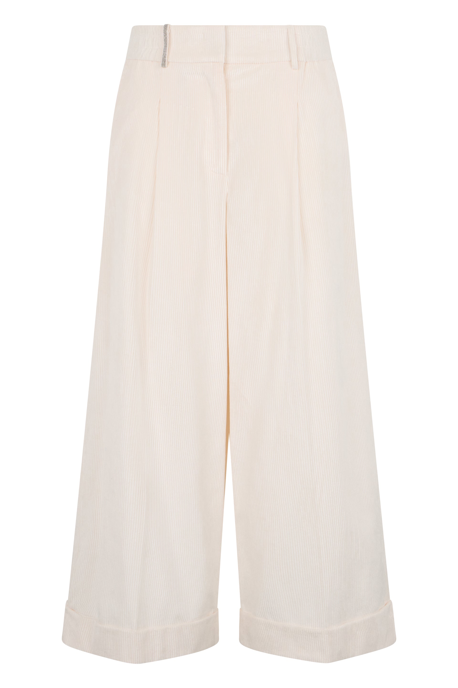 Loose cream-colored pants with a versatile and minimalist design.