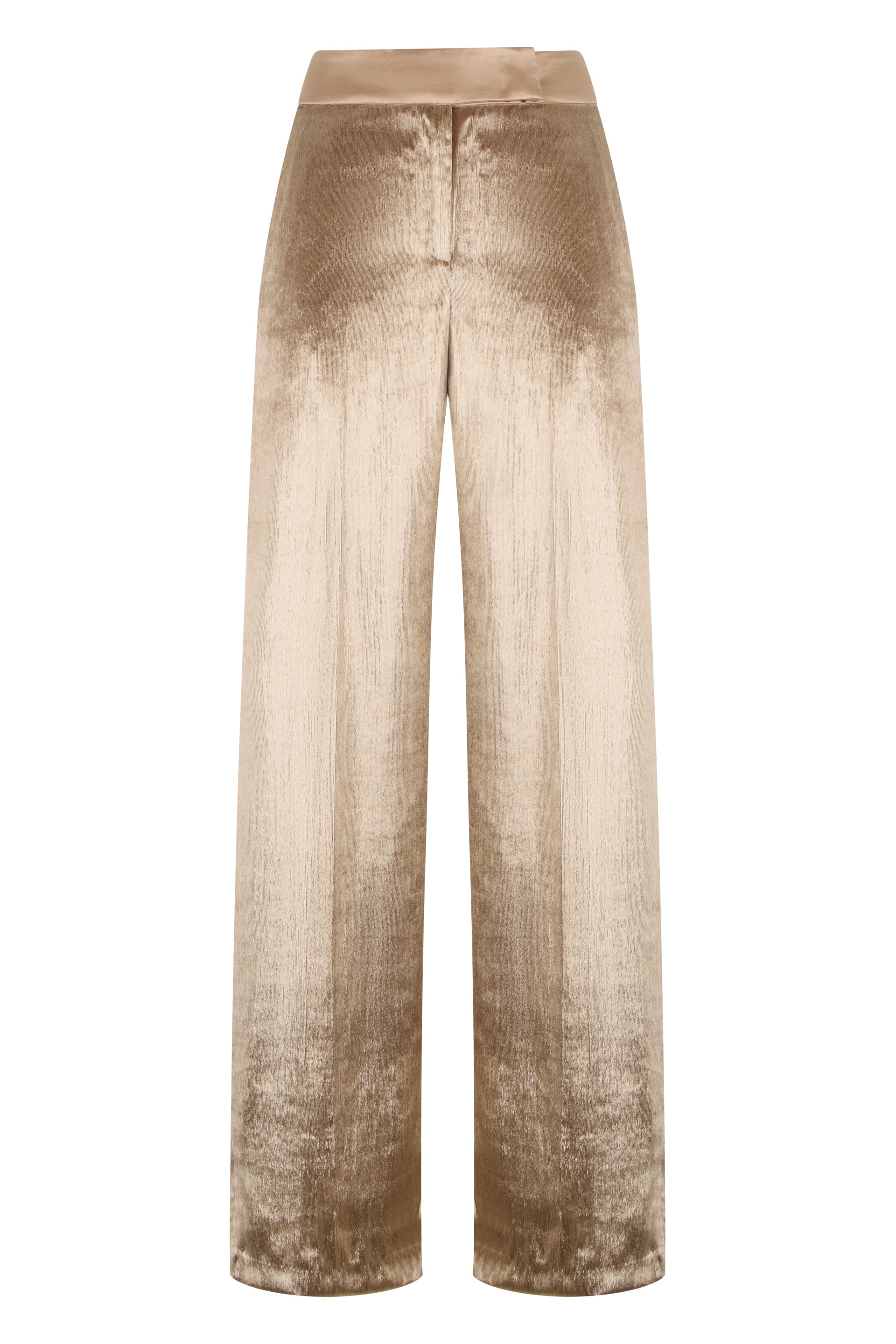 Beige long pants with a high waist and a loose fit, ideal for a chic and fashionable look.