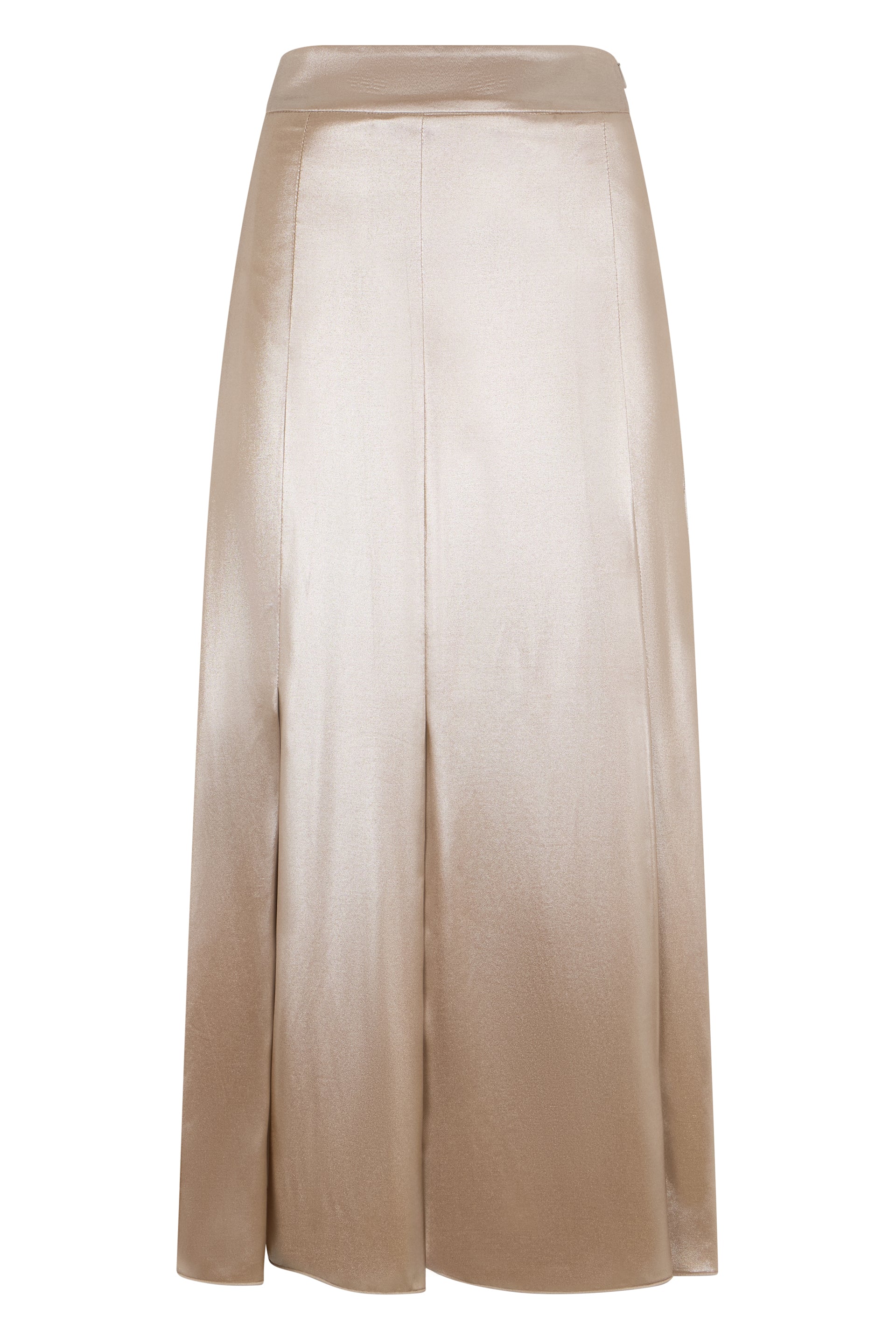 Beige dress long to the knee at high waist with minimal and elegant design.