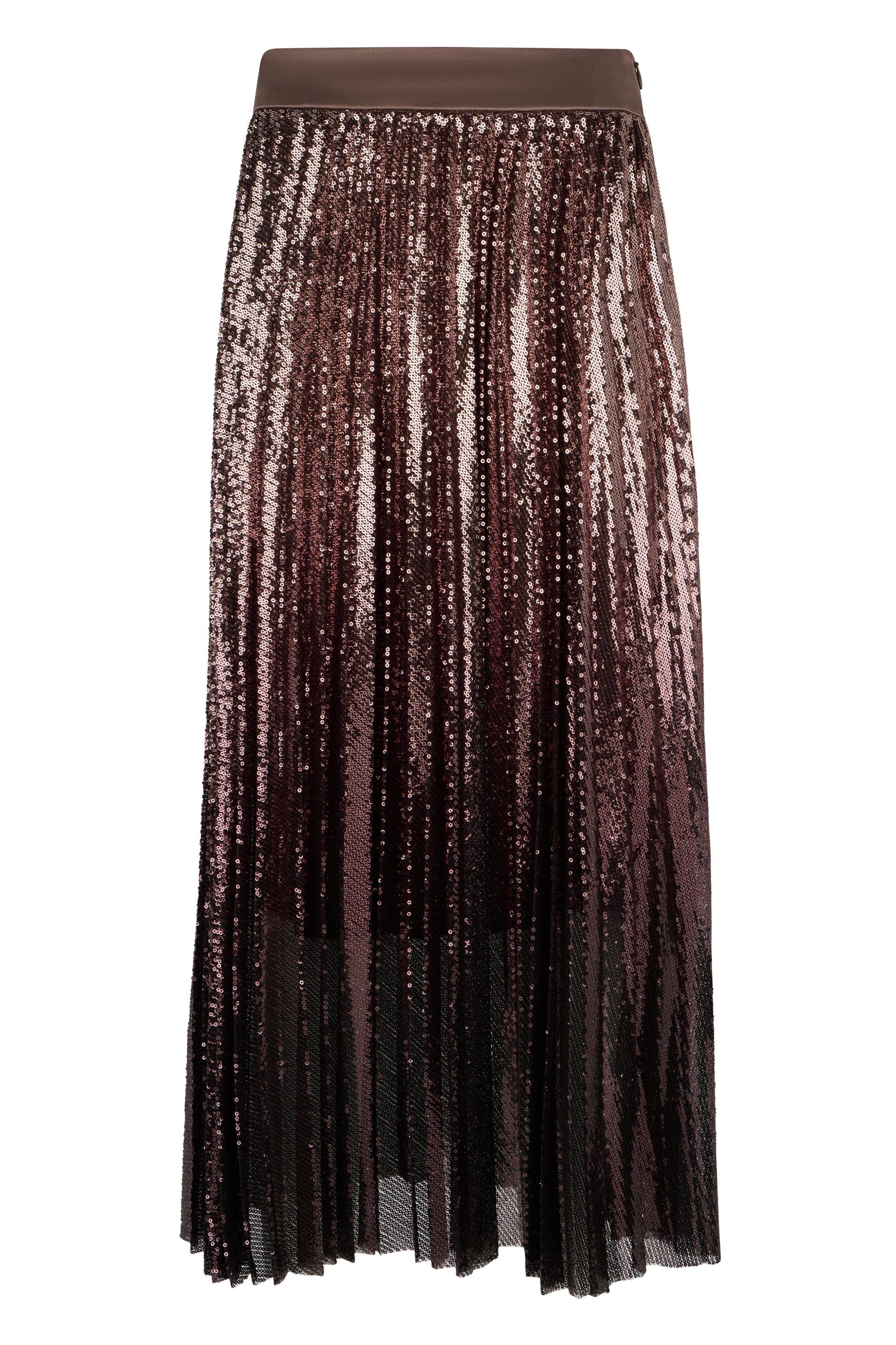 Chic brown skirt with sequins that bring light to the garment, ideal for an elegant and fashionable look.