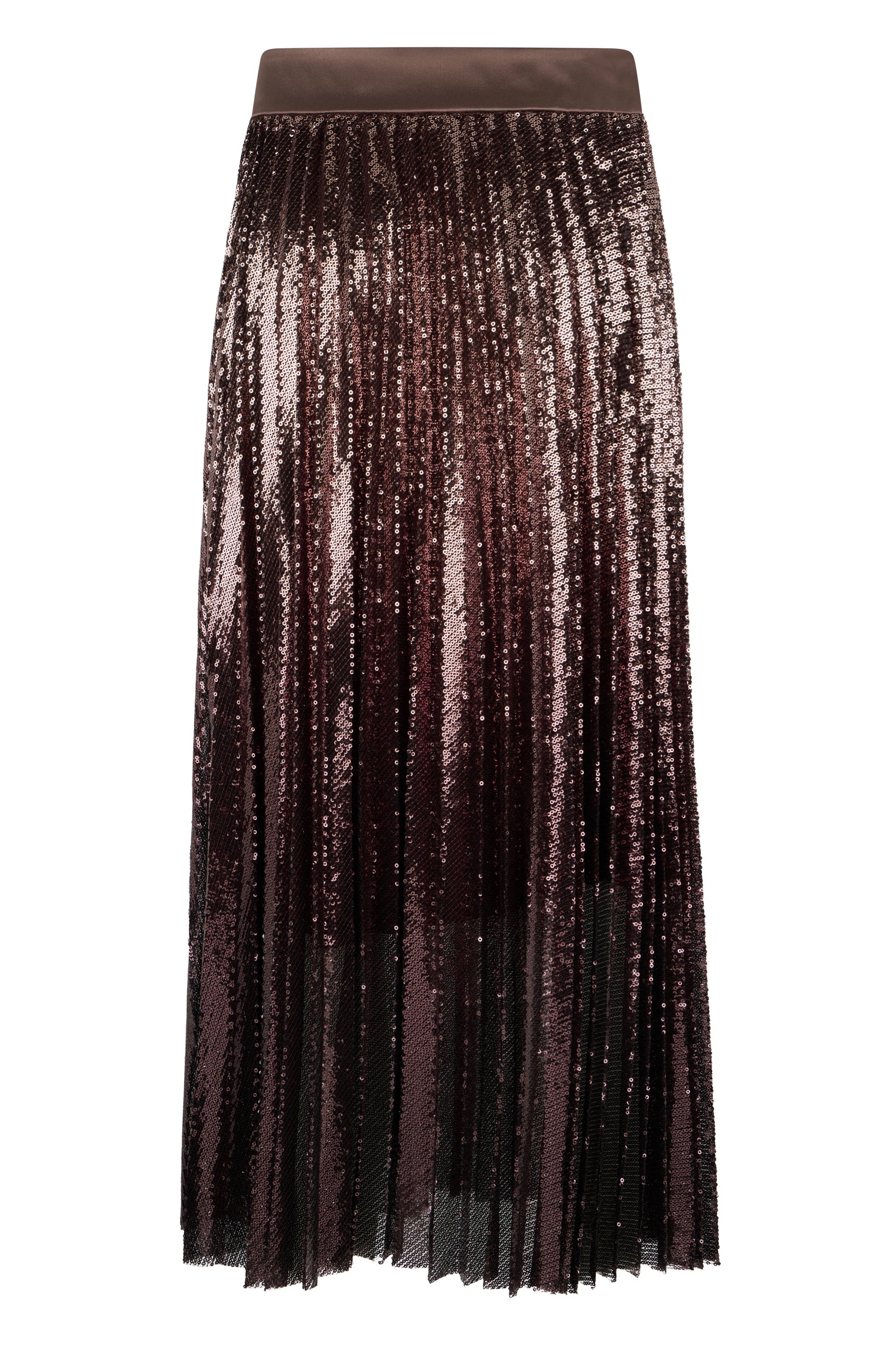 Chic brown skirt with sequins that bring light to the garment, ideal for an elegant and fashionable look.