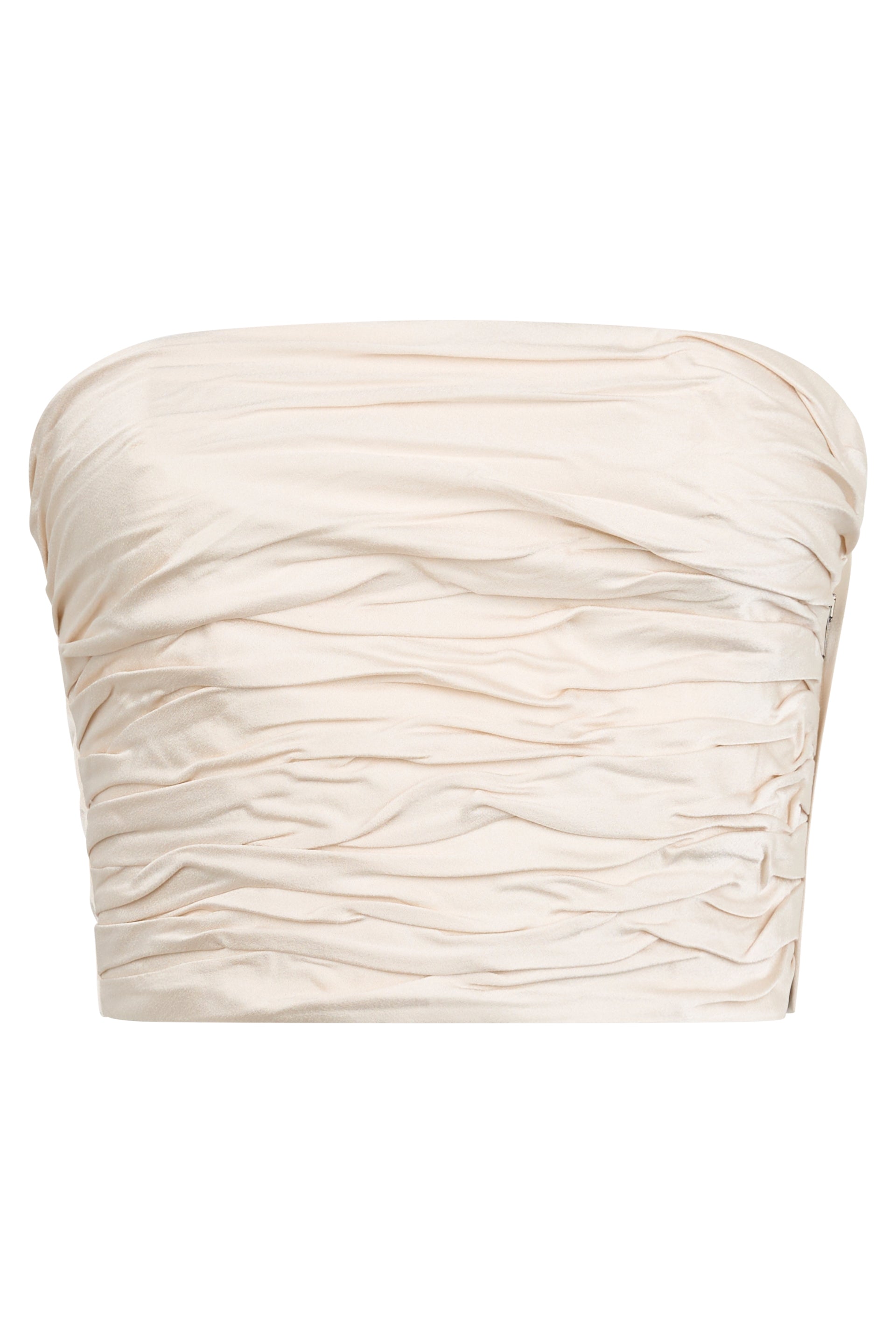 Sleeveless top in off-white color with ruched effect.