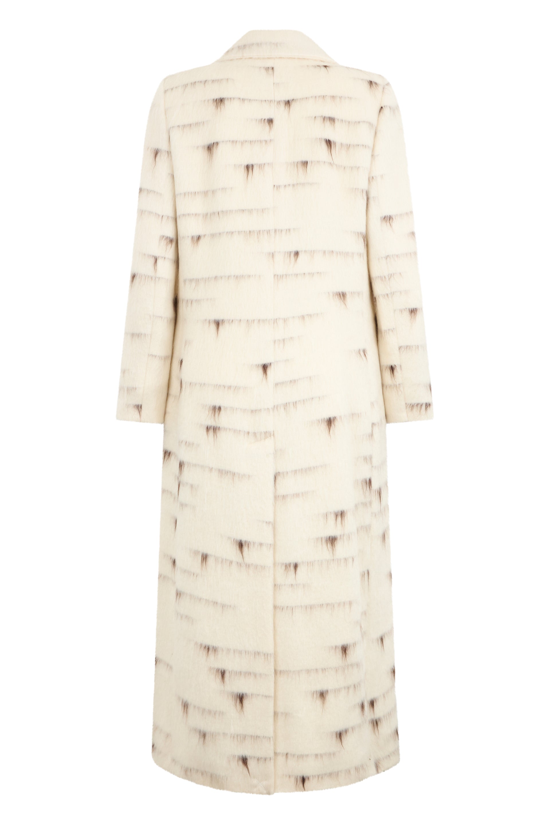 Elegant long coat with intricate print.