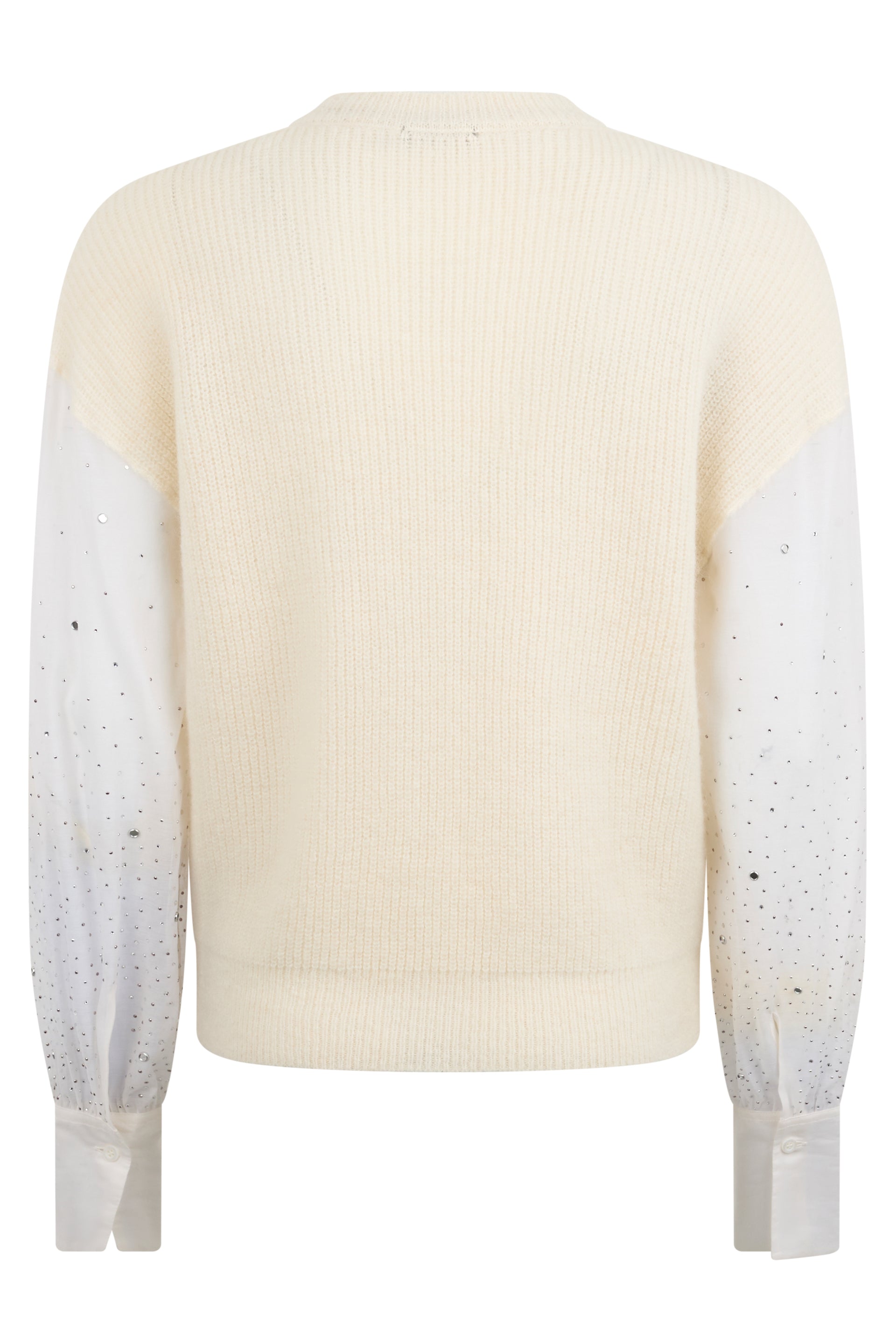 Elegant white cream sweater with shirt style sleeves decorated with light spots.