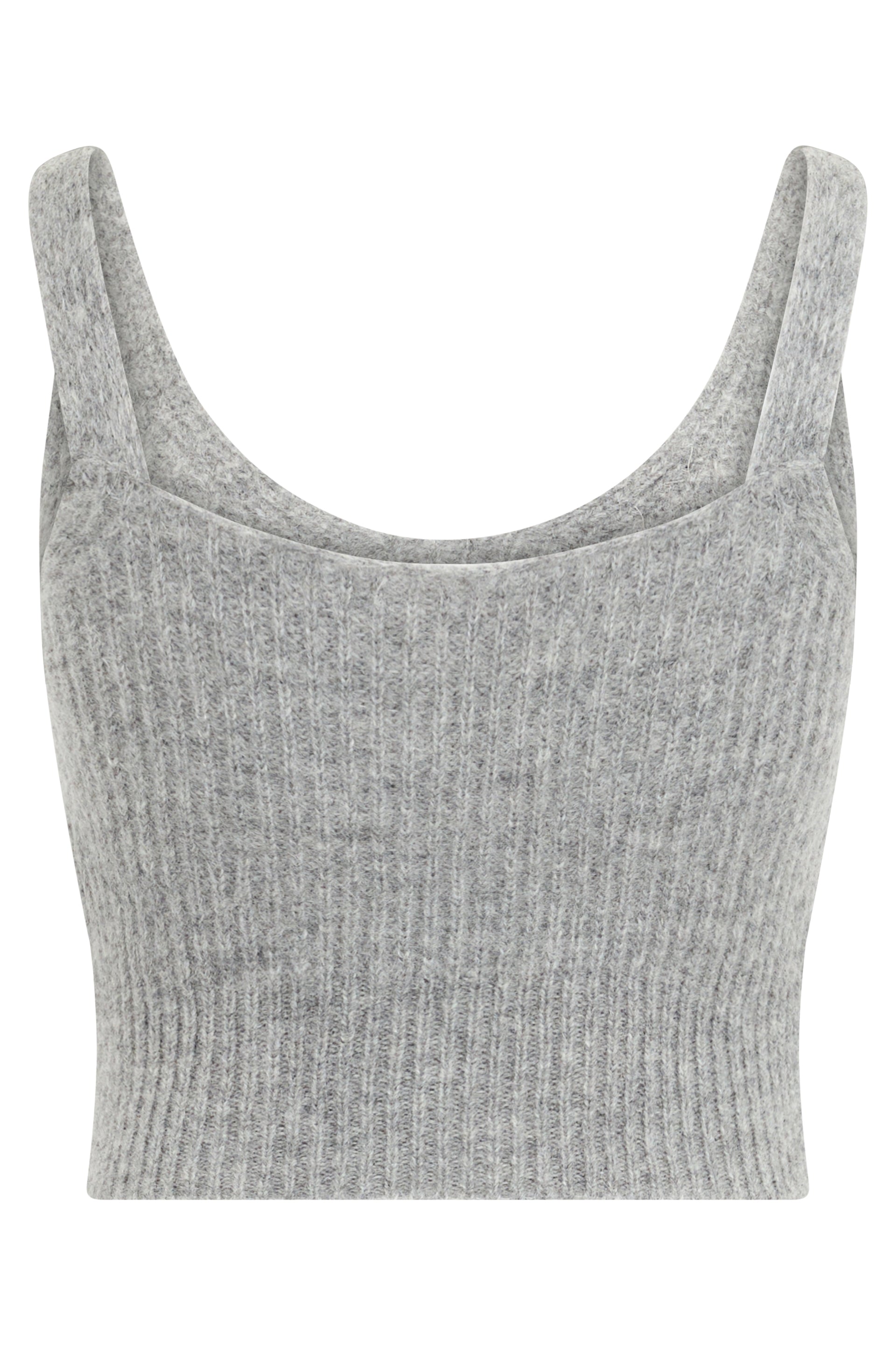 Top cropped gray mélange sleeveless, embellished with sequins that give style and elegance.