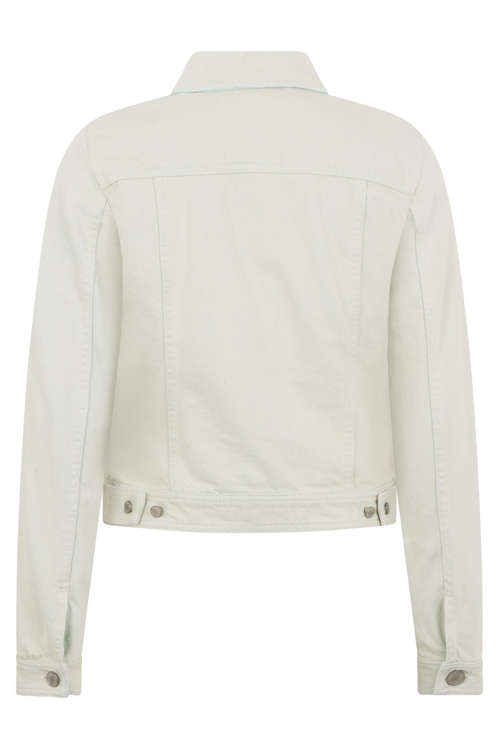 White cropped denim jacket, minimal and versatile.