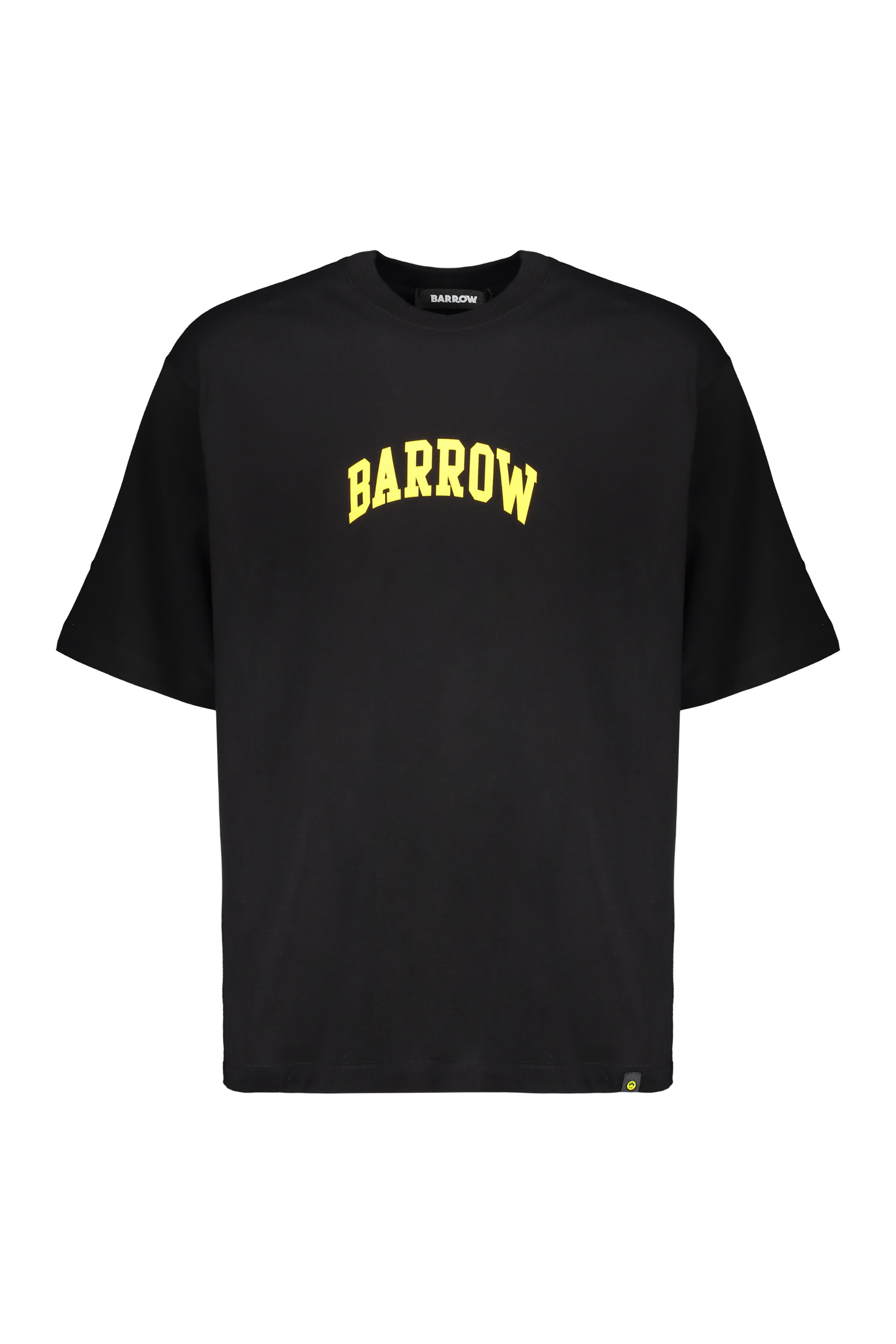 Black t-shirt with yellow printed logo