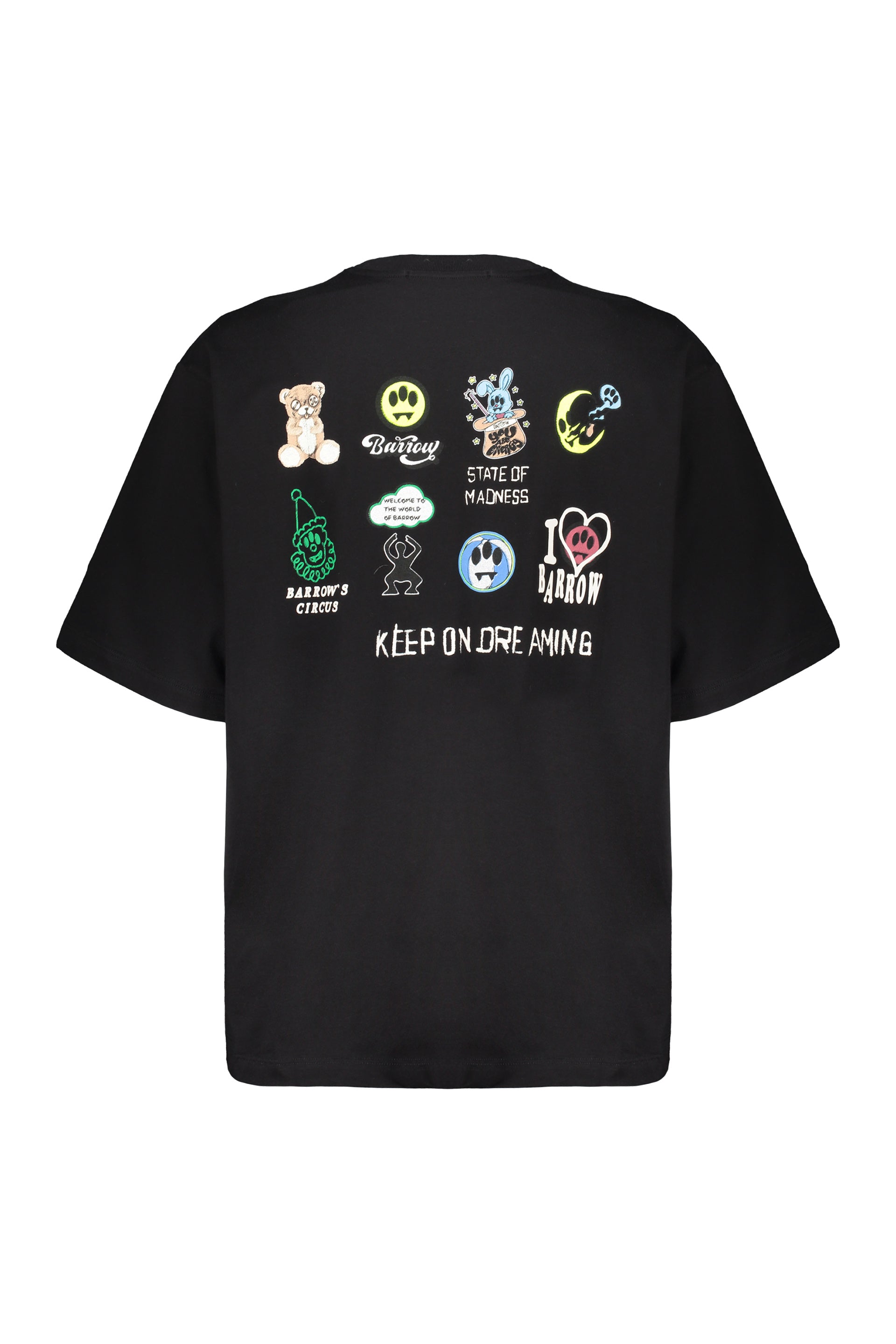 Black t-shirt with yellow printed logo