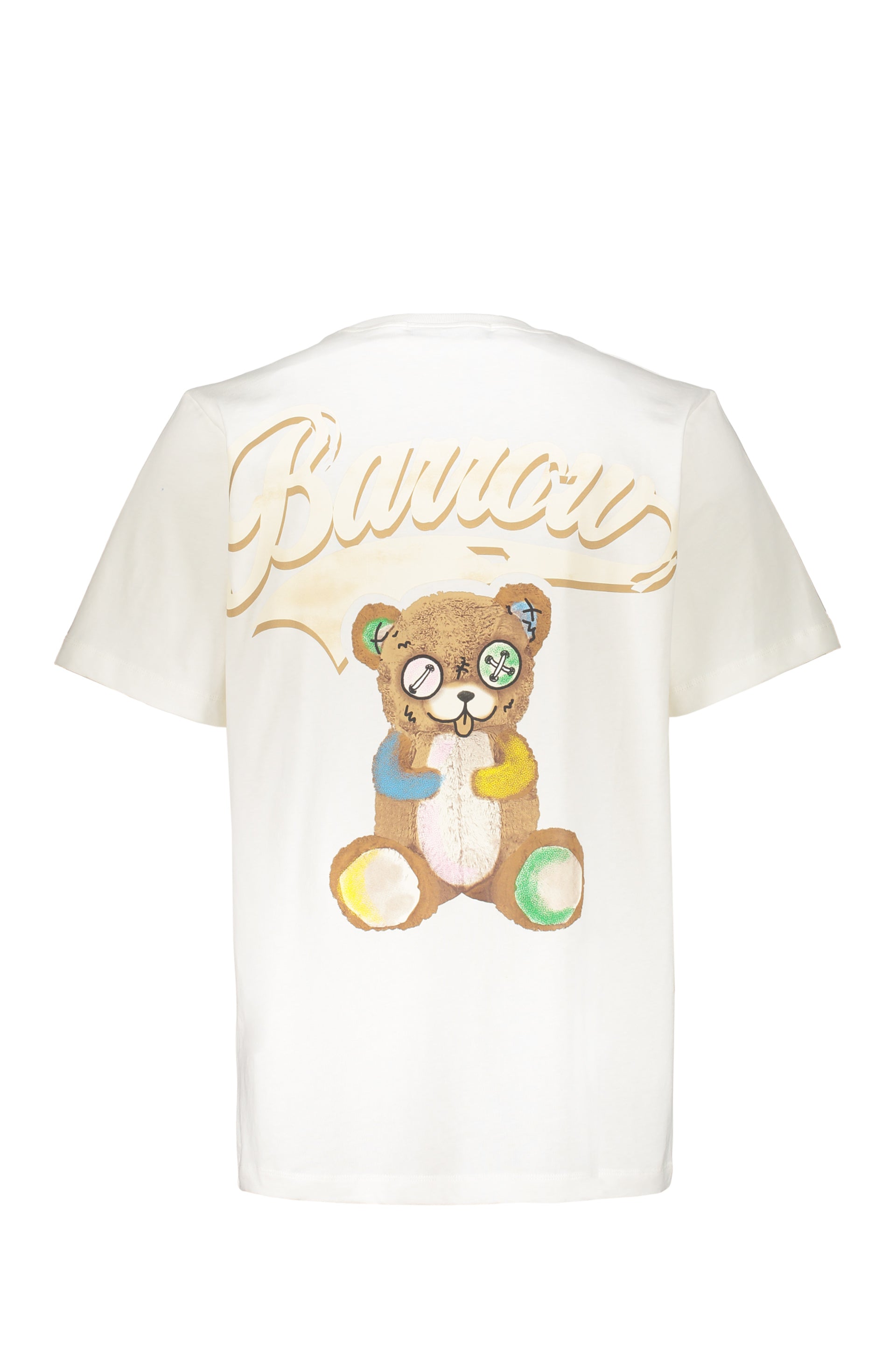 White t-shirt with elegant gold print and comfortable
