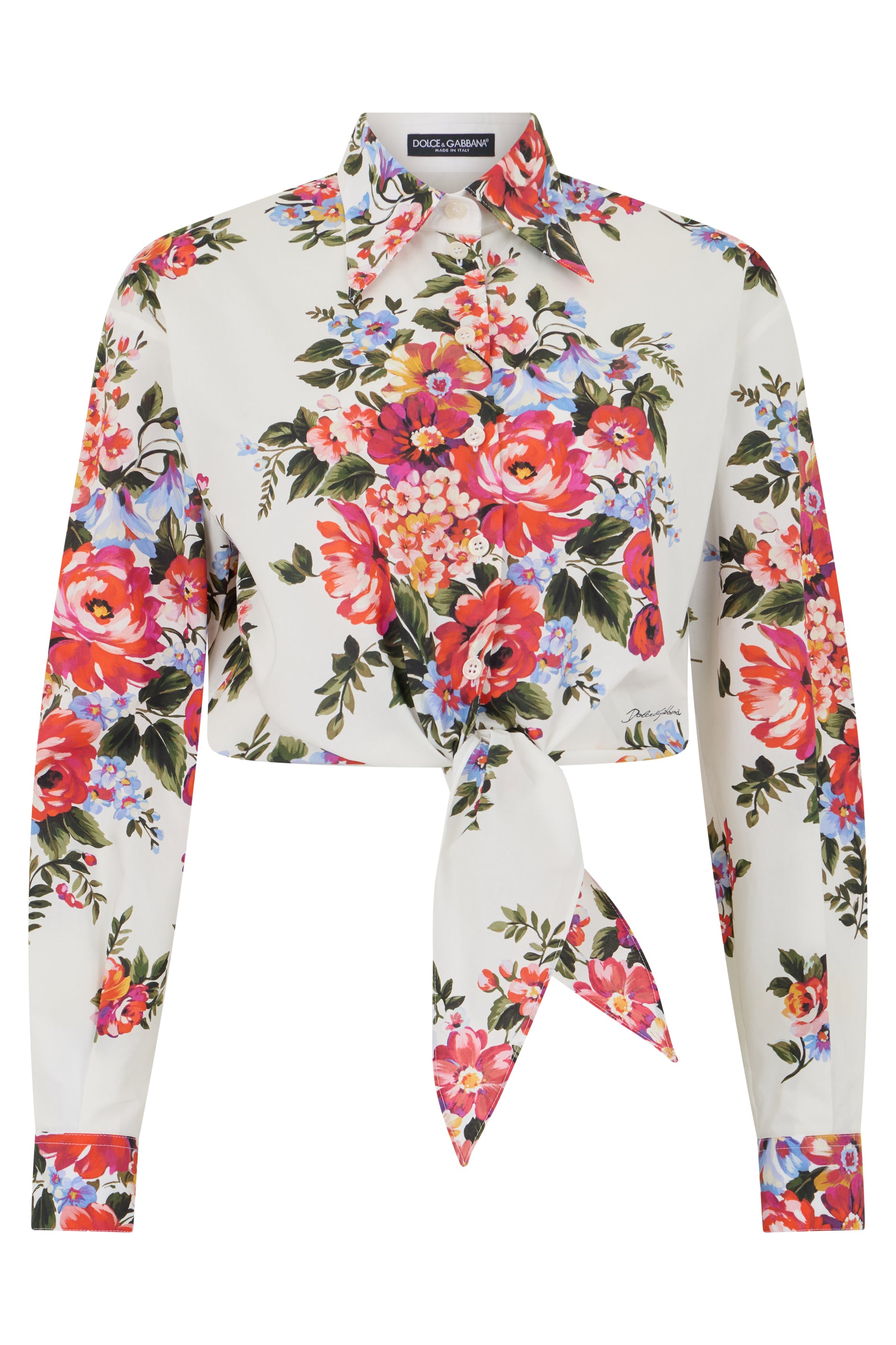 White cotton shirt with bouquet of flowers print