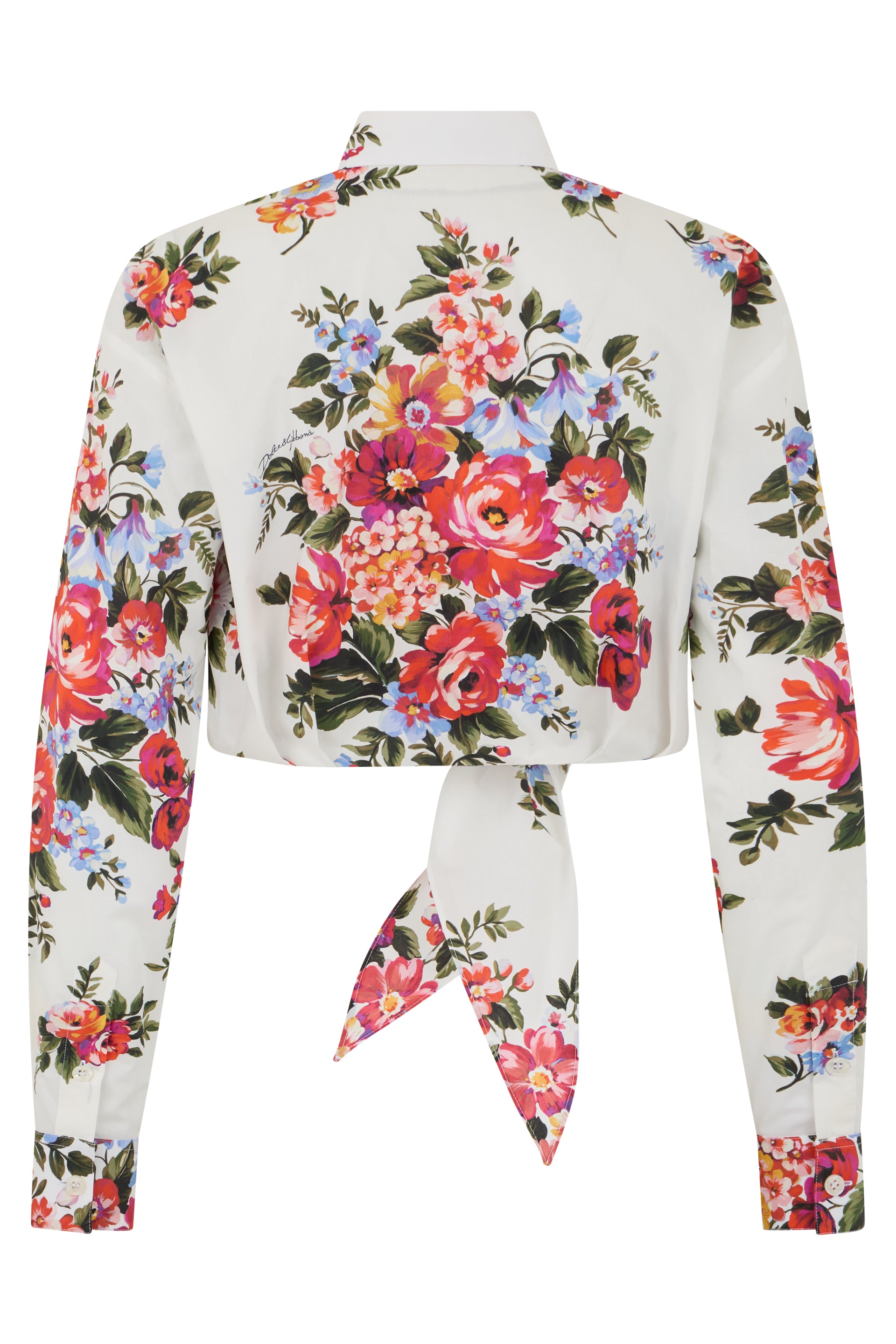 White cotton shirt with bouquet of flowers print