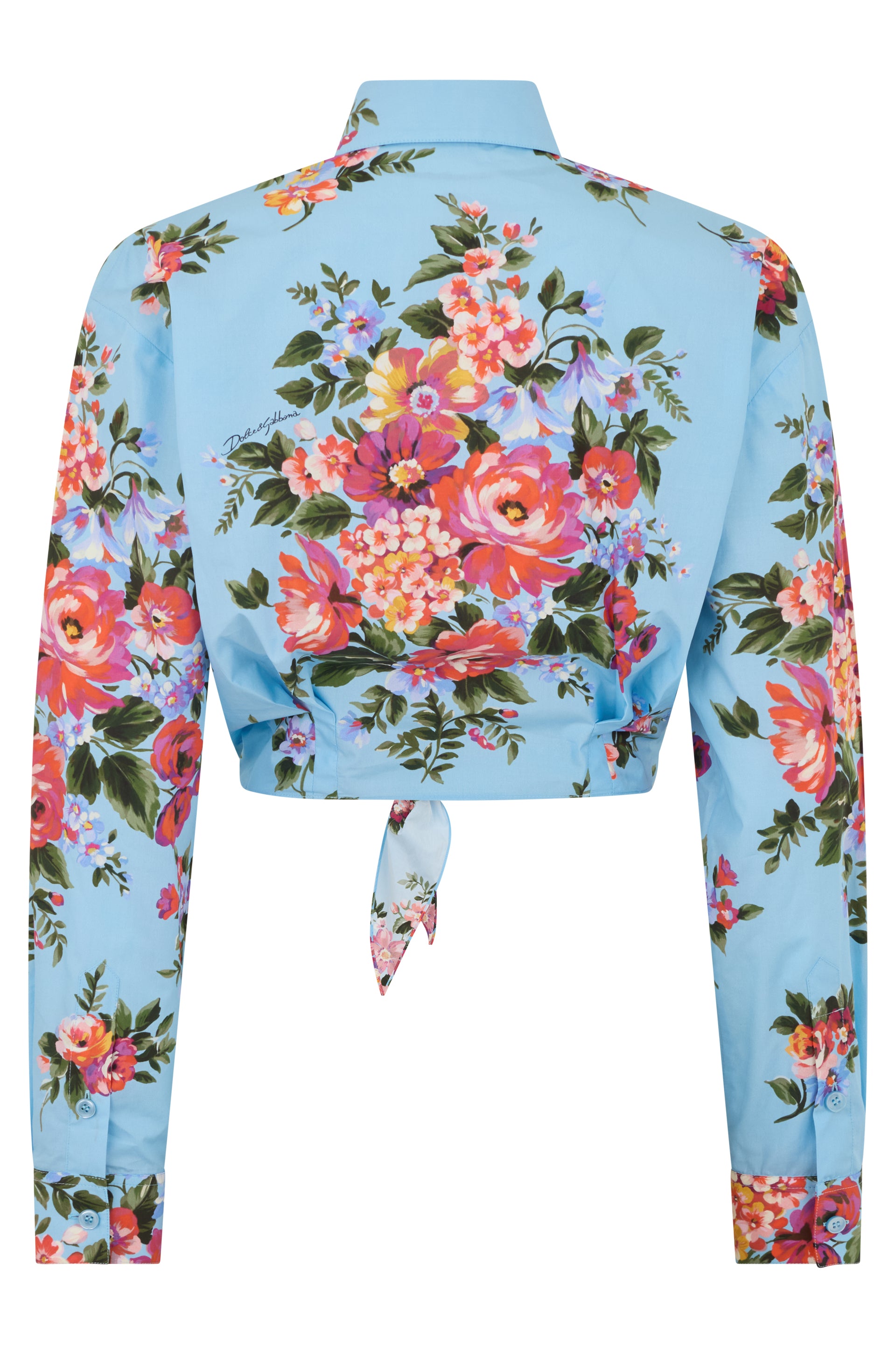 Blue cotton shirt with floral bouquet print
