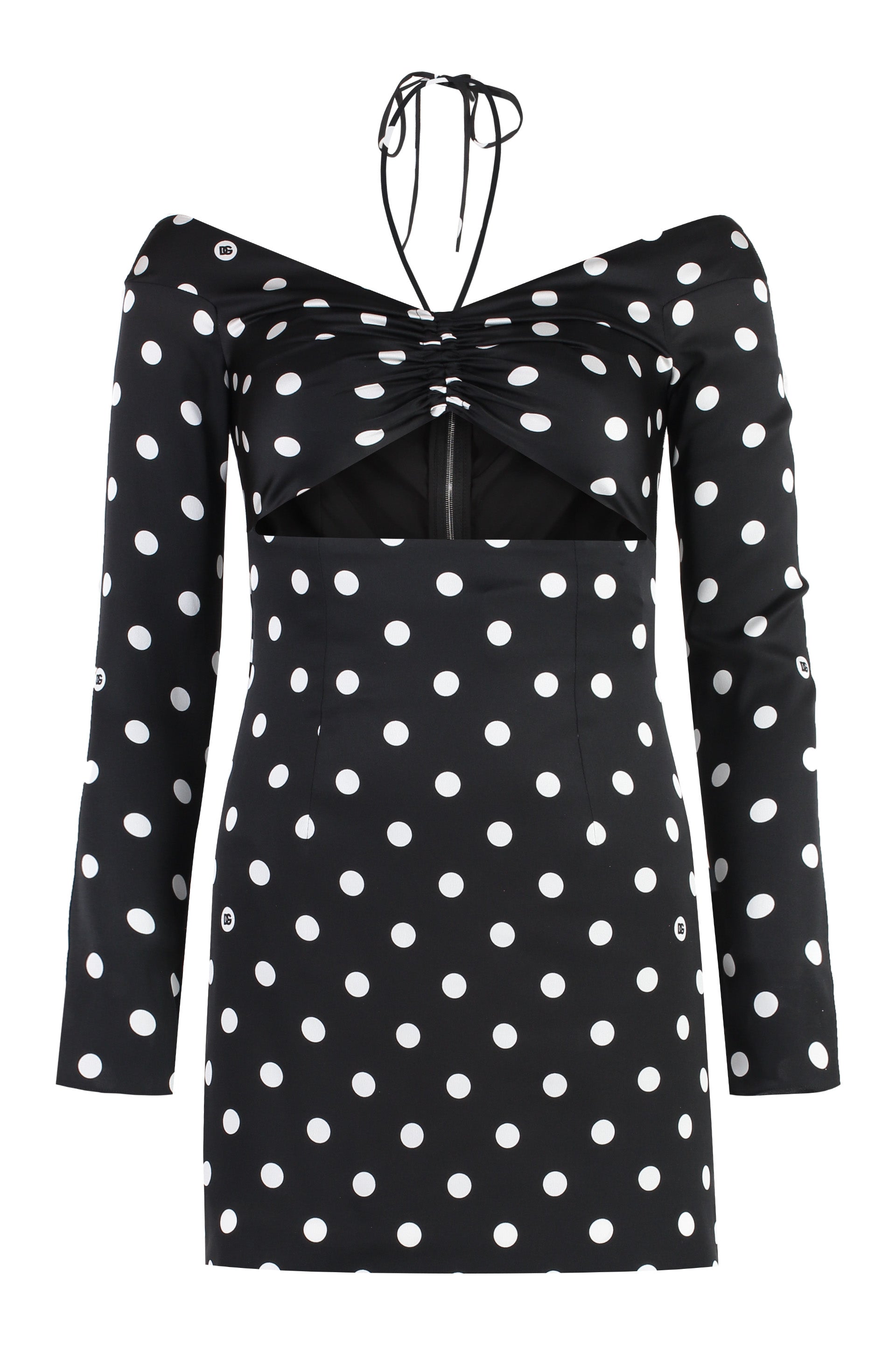 Polka-dot print silk mini dress