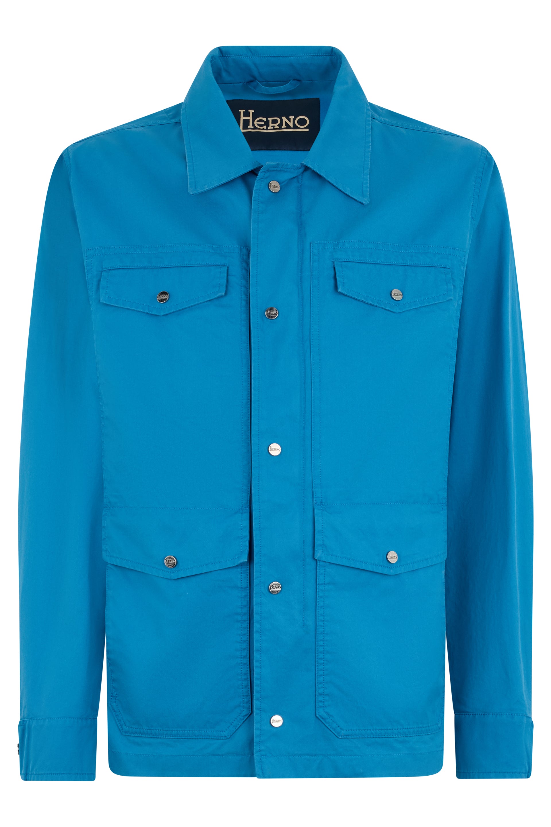 Blue casual shirt with applied pockets