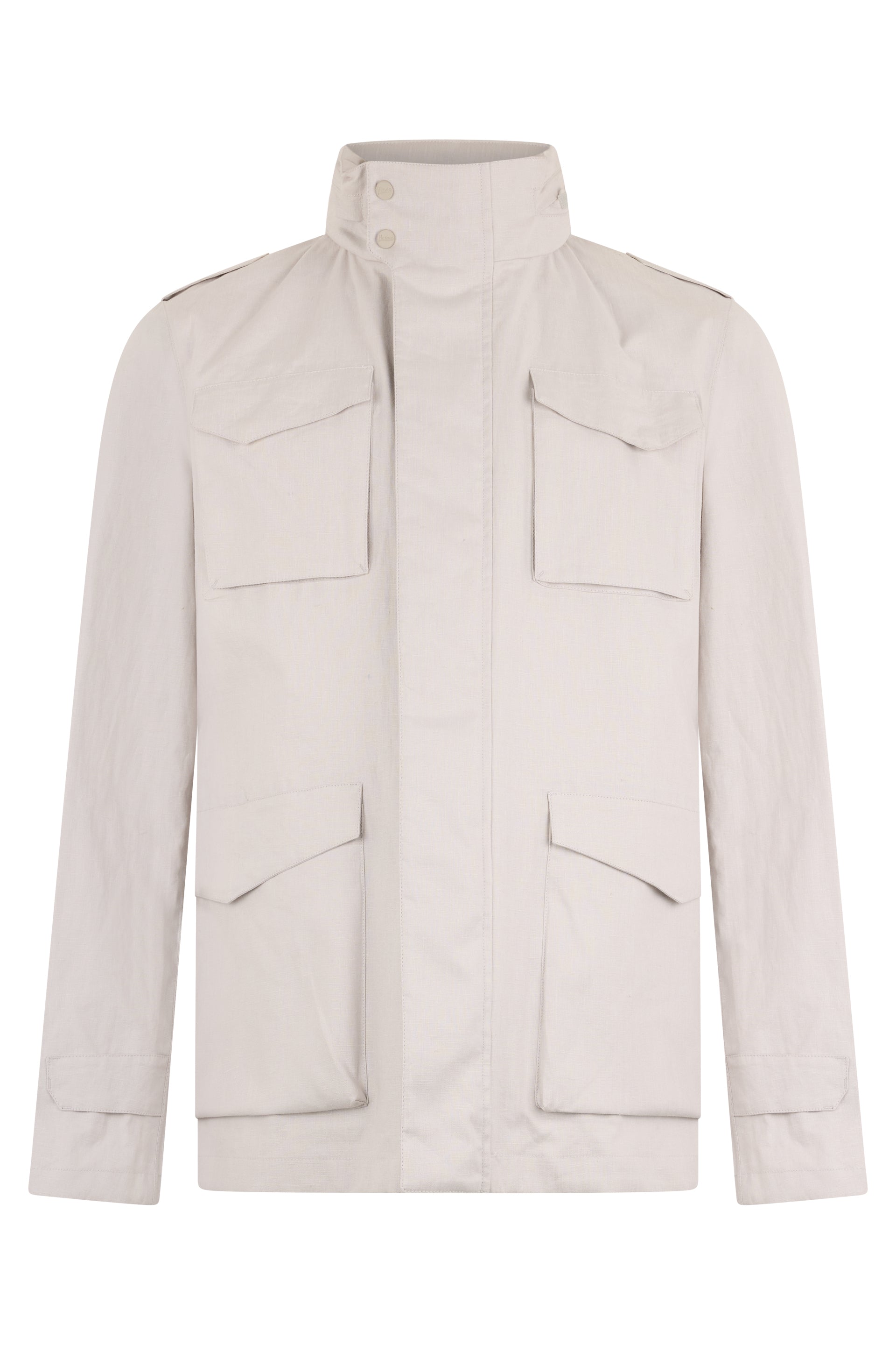 Light autumn jacket with high collar in shades of white
