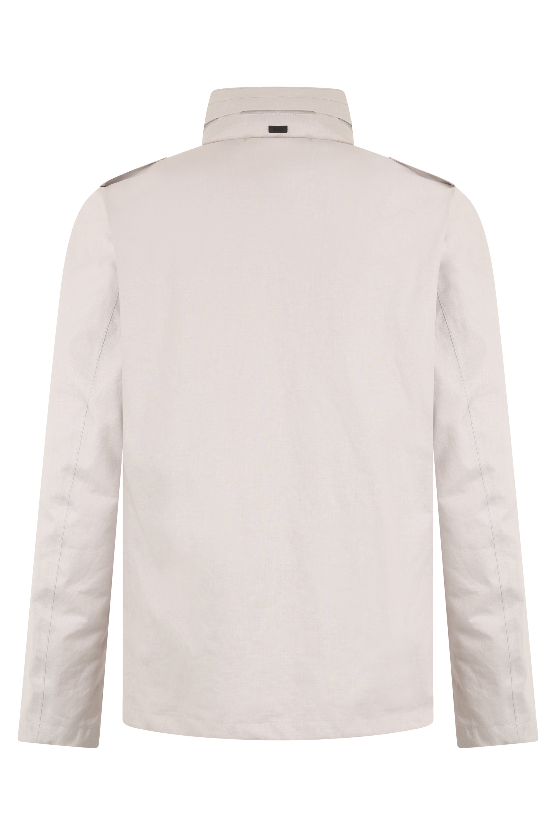 Light autumn jacket with high collar in shades of white