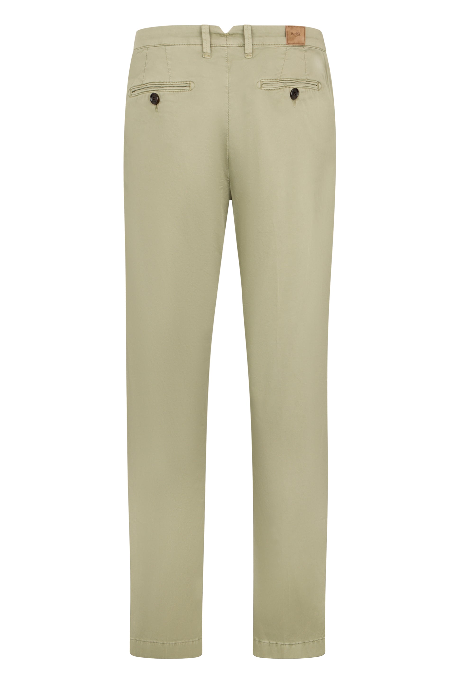 Light khaki colored trousers with straight and slim cut.