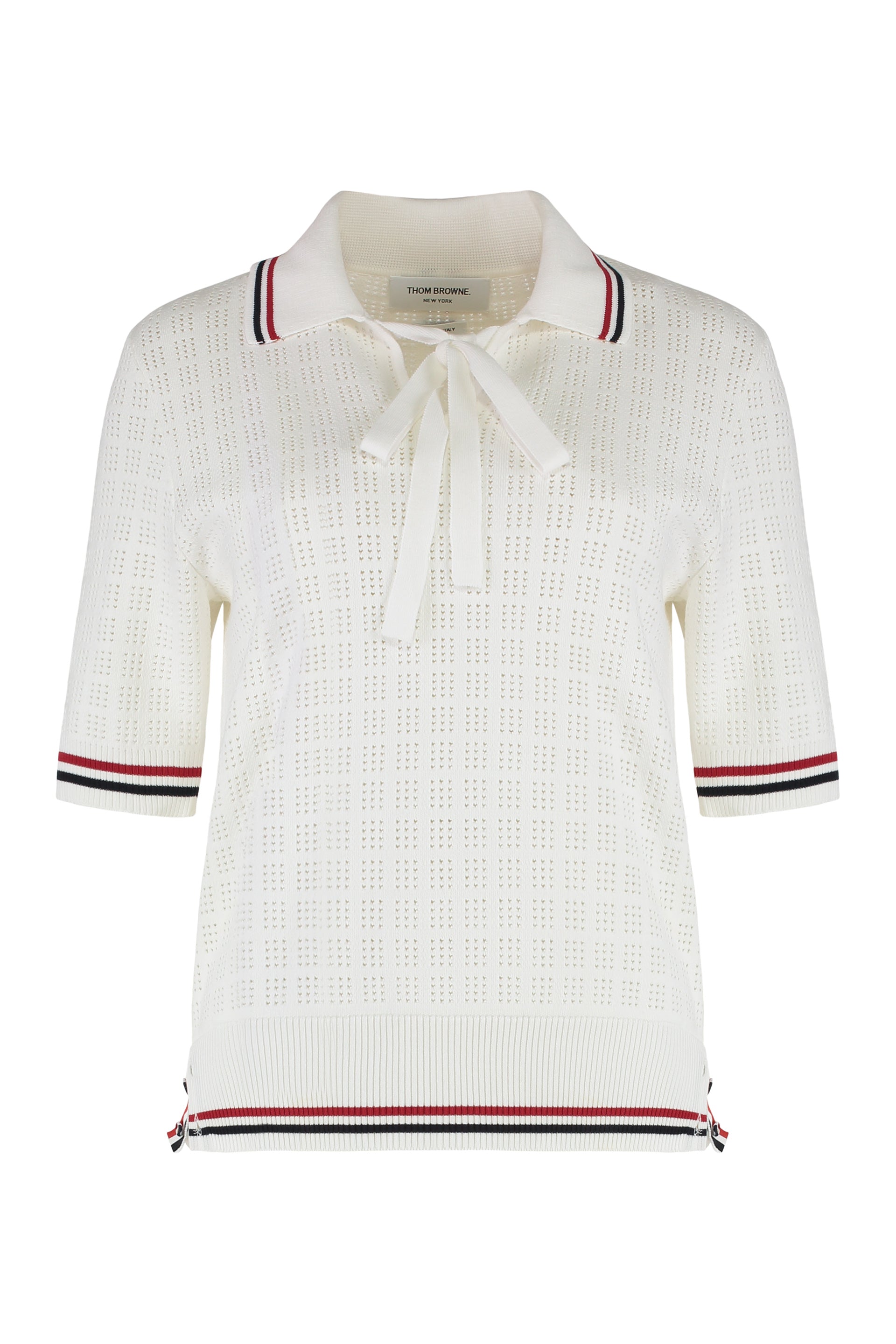 Openwork-knit polo shirt