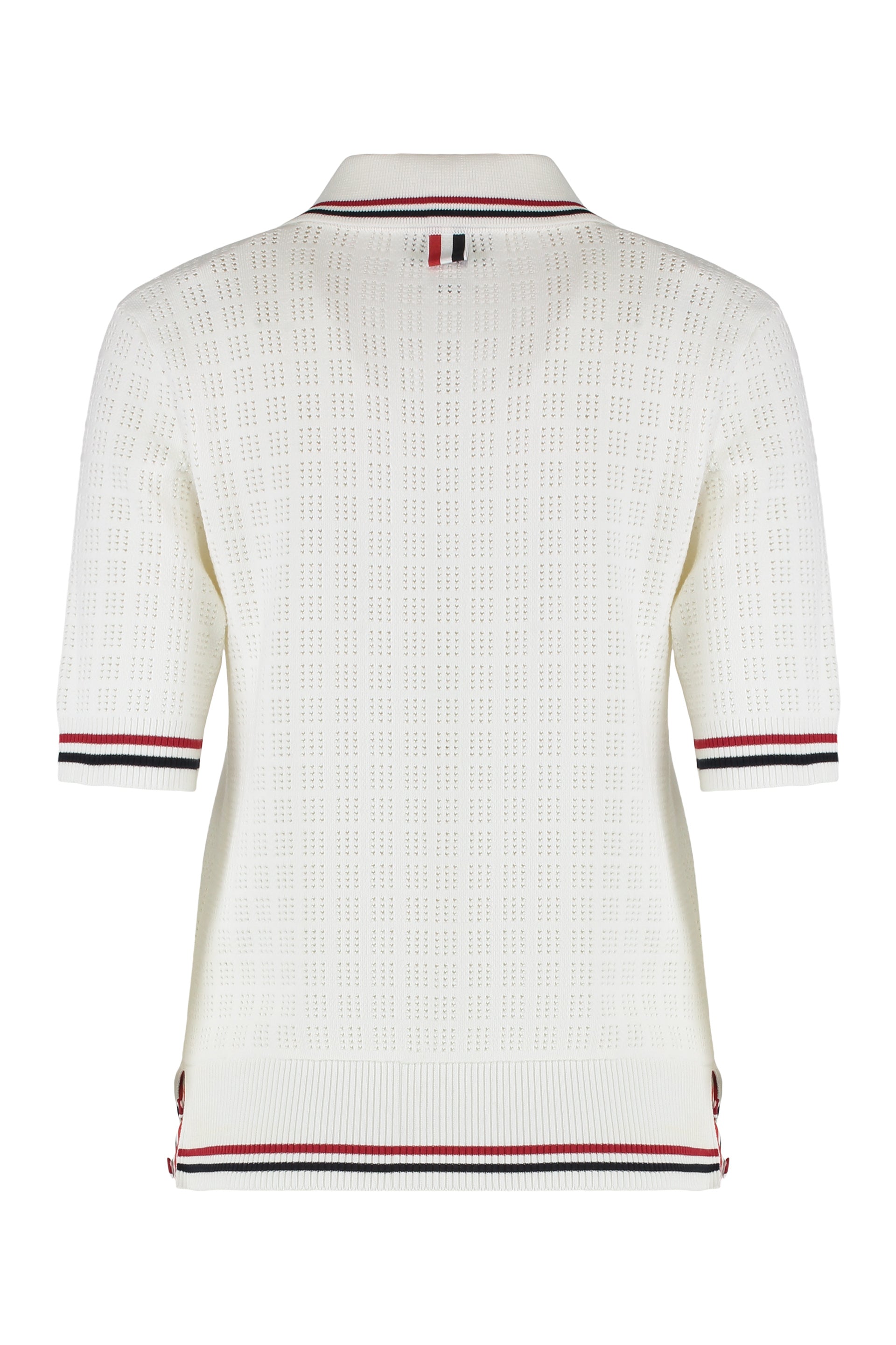 Openwork-knit polo shirt