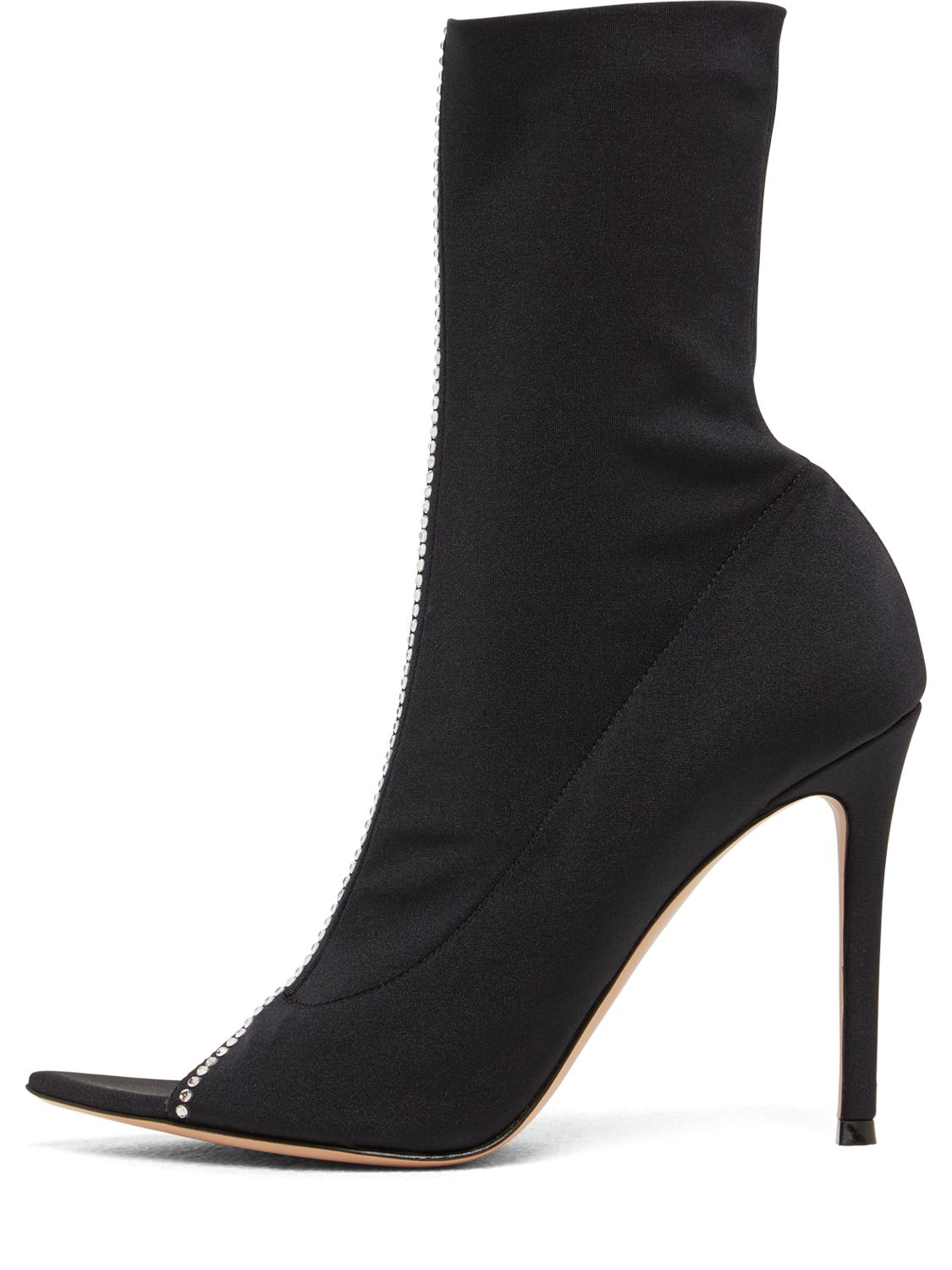 Open toe heels in satin with crystals