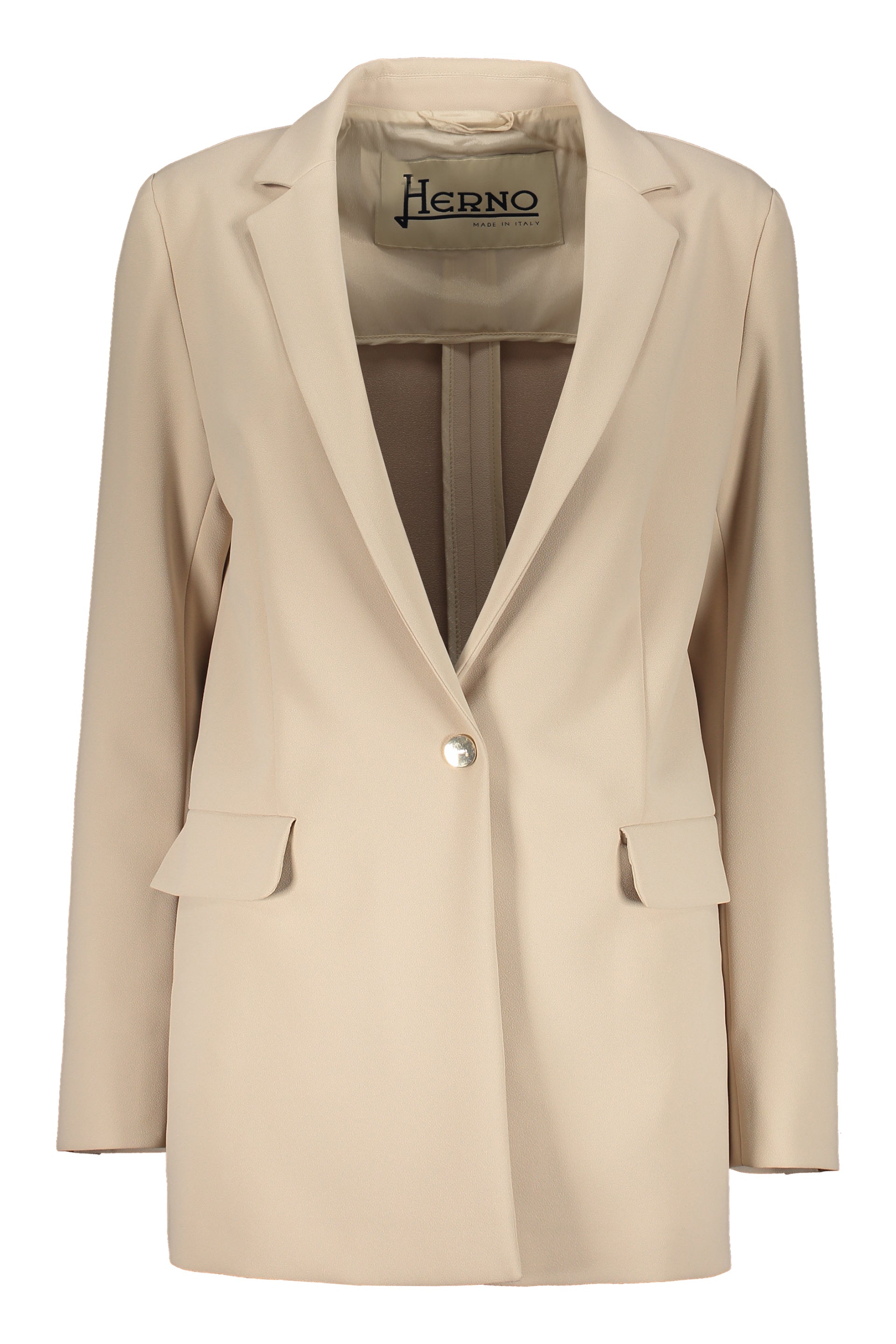 Classic beige blazer with pockets and lapel