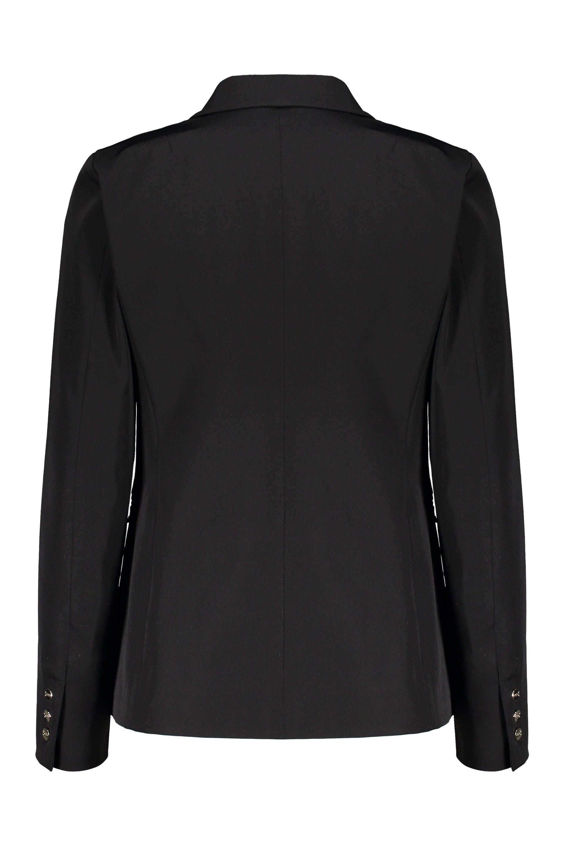 Black elegant blazer, adaptable fit.