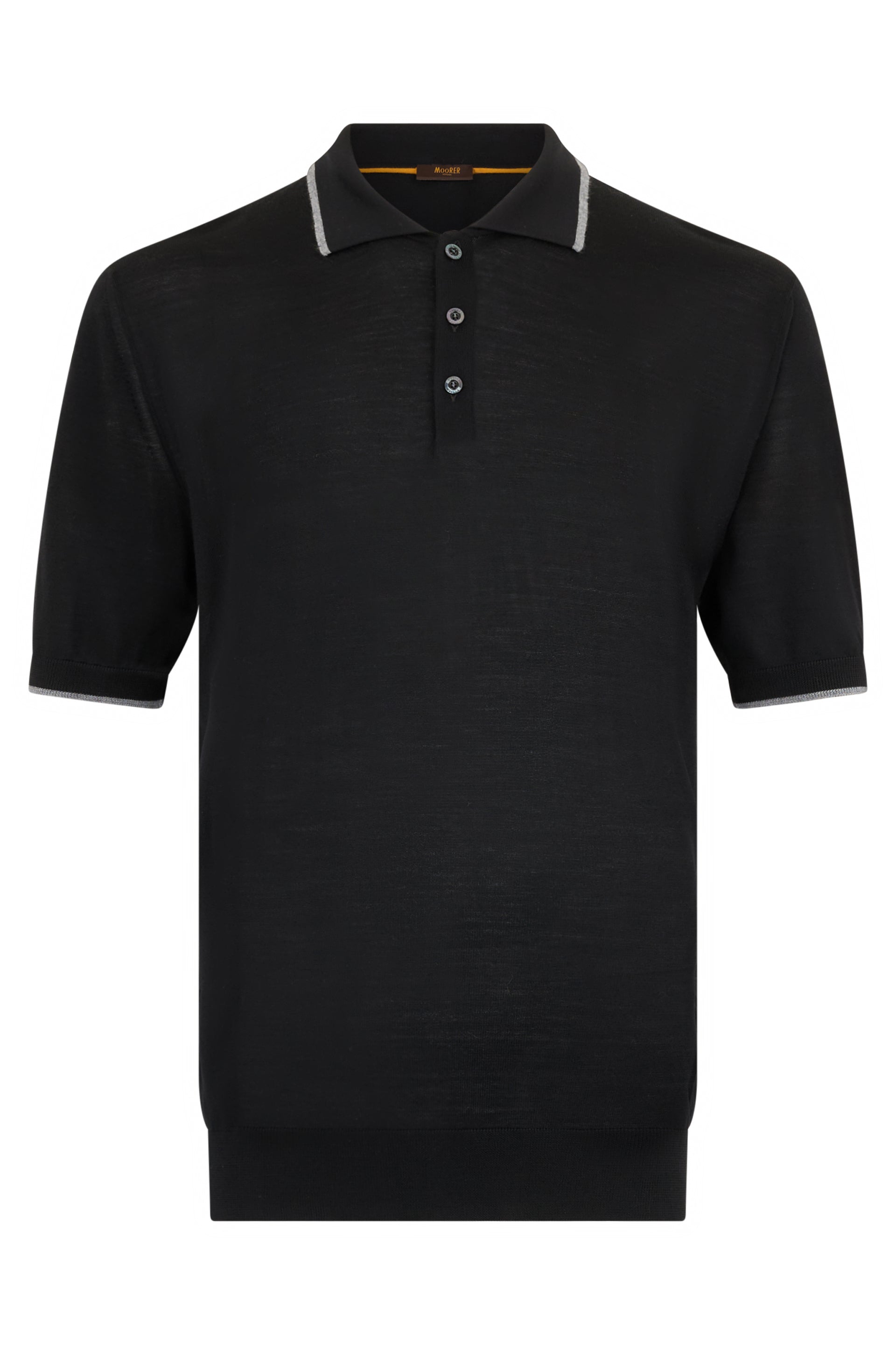 Black polo with short sleeves and a casual, versatile design.