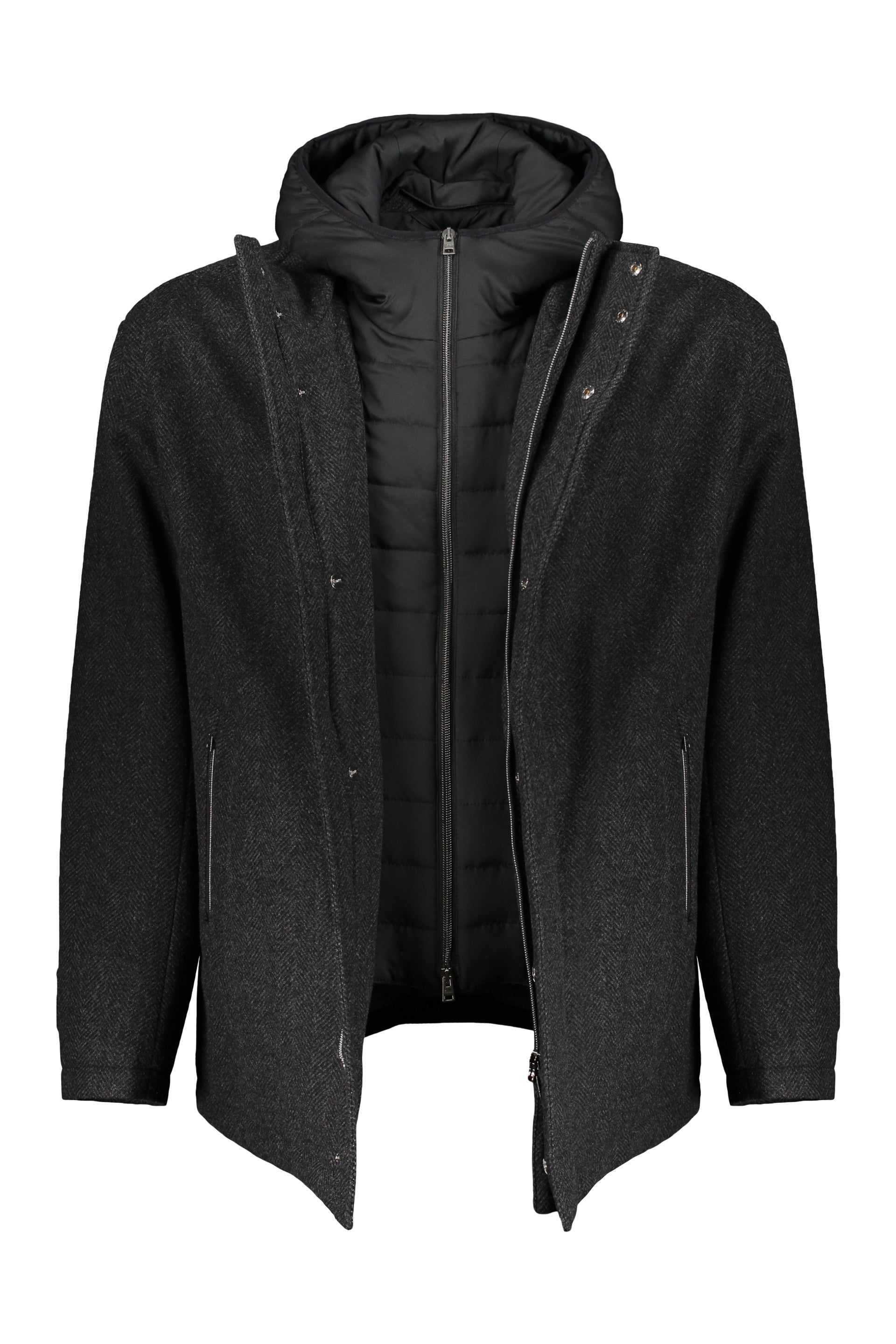 Minimalist virgin wool jacket with high collar