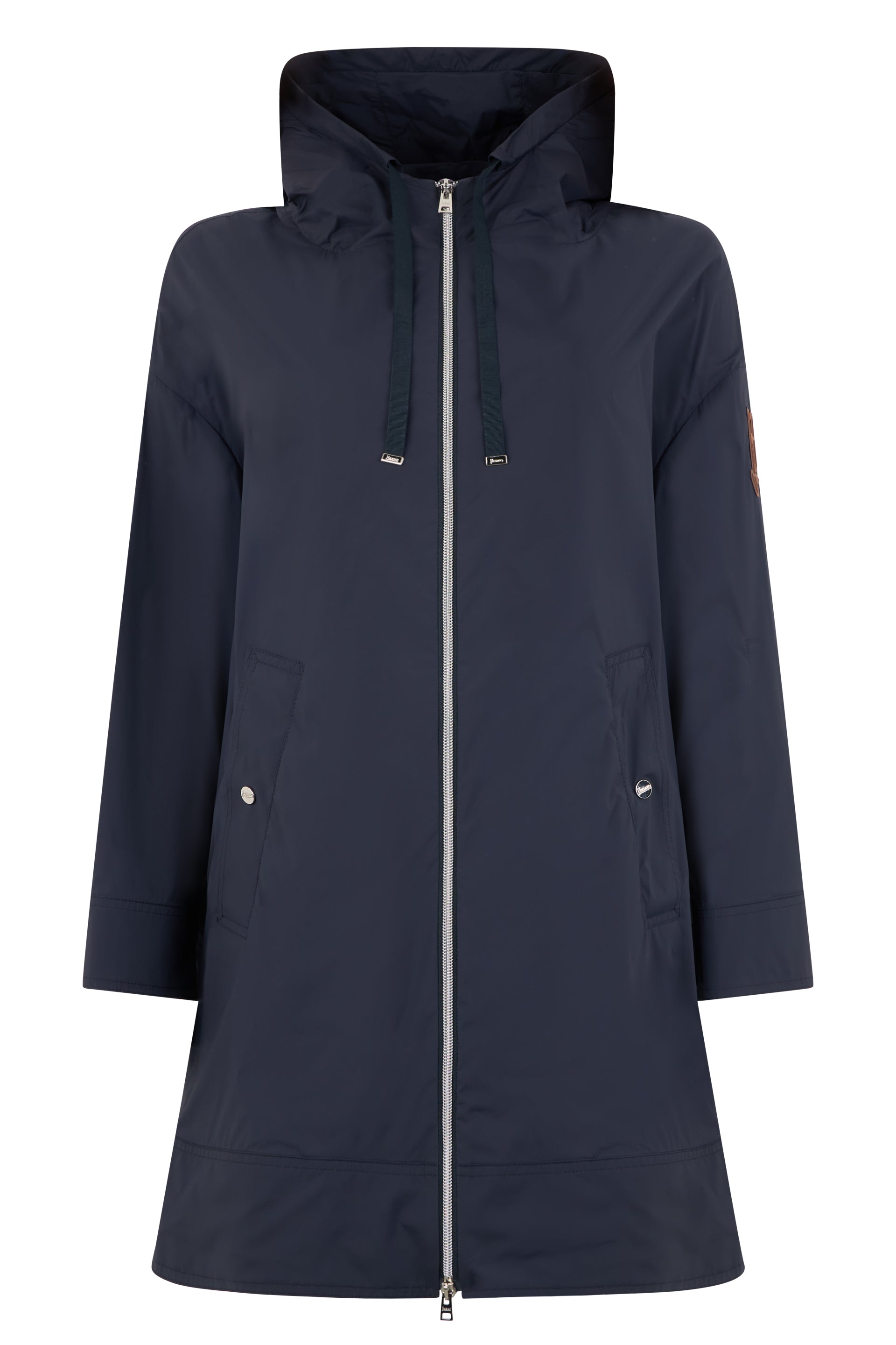 Dark blue waterproof jacket with elegant hood