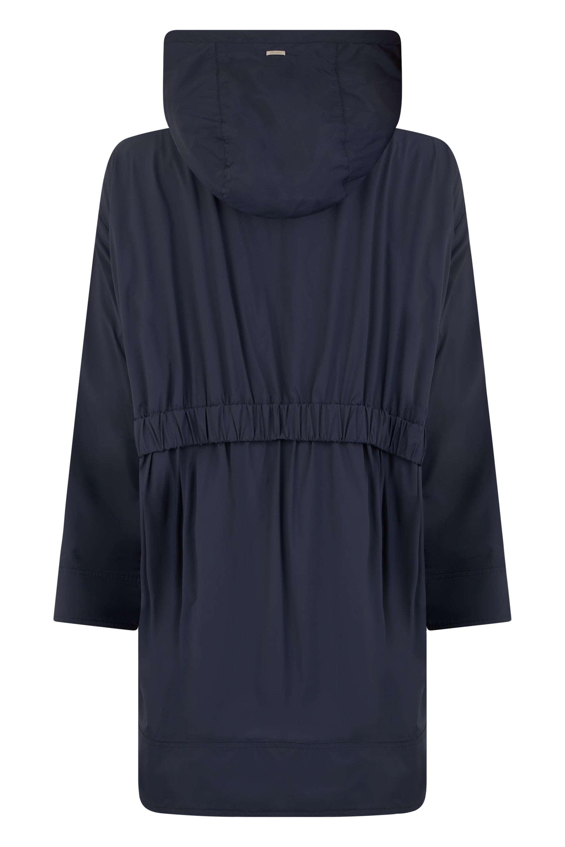 Dark blue waterproof jacket with elegant hood