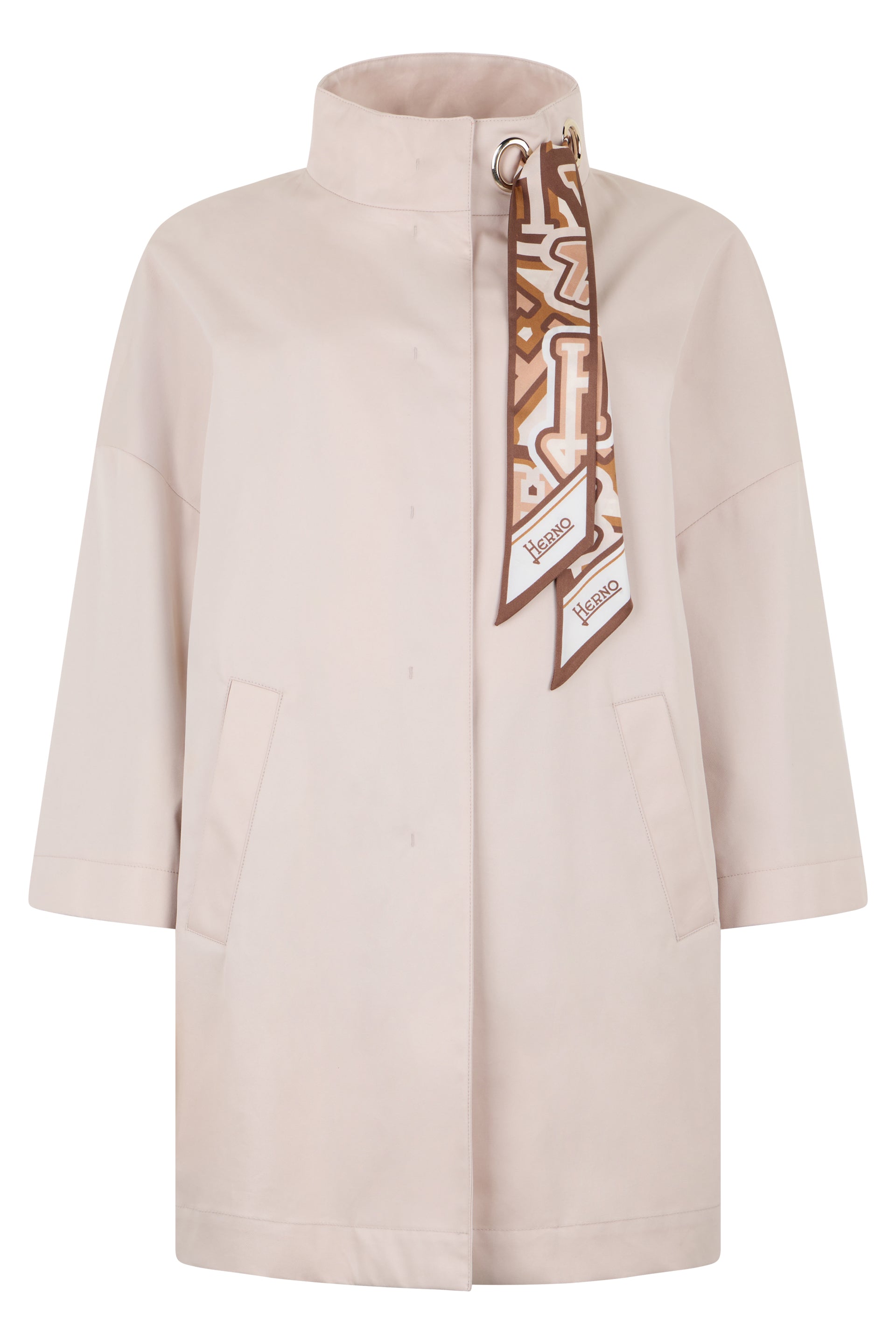Elegant beige jacket with high collar