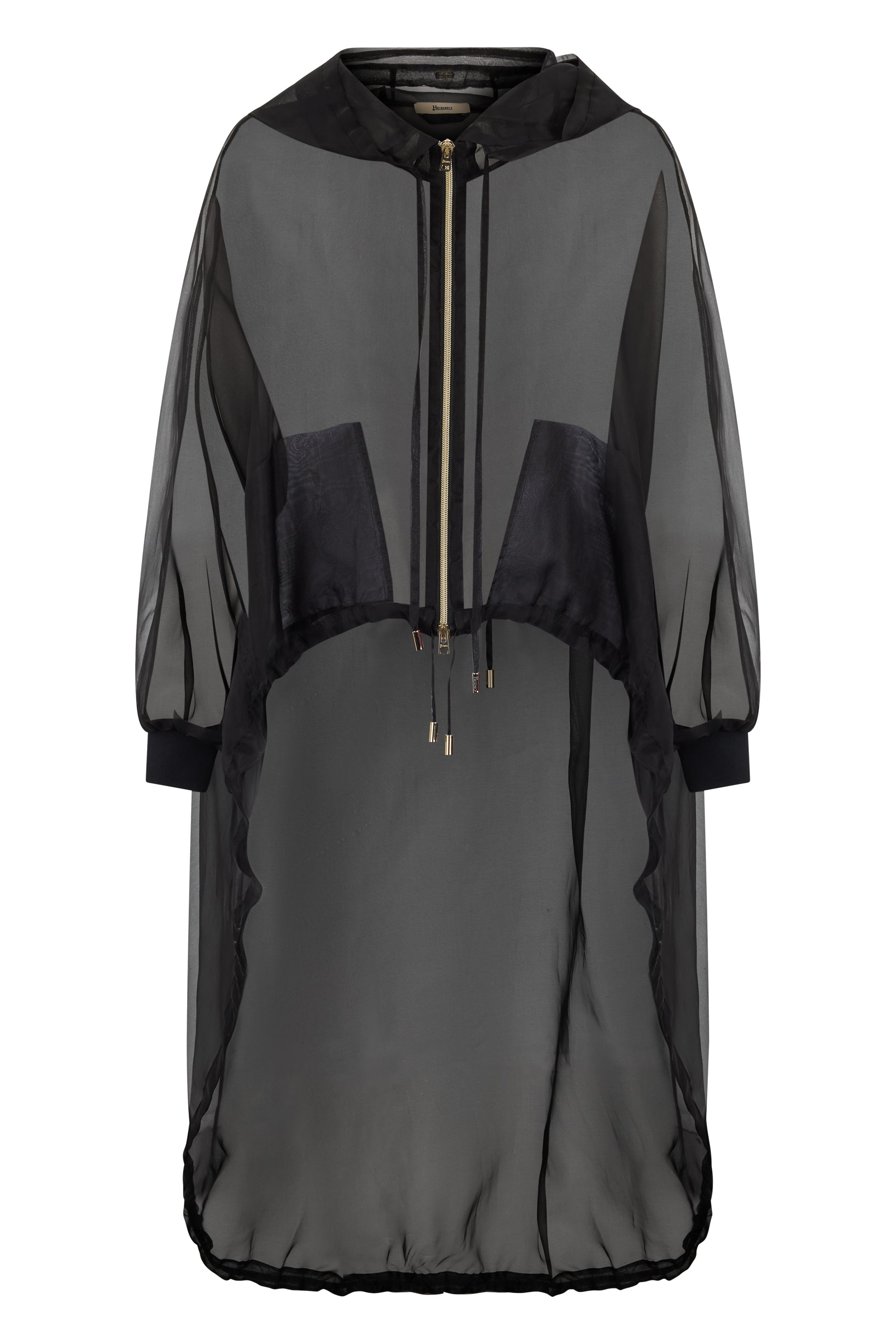 Long black transparent jacket with puff sleeves