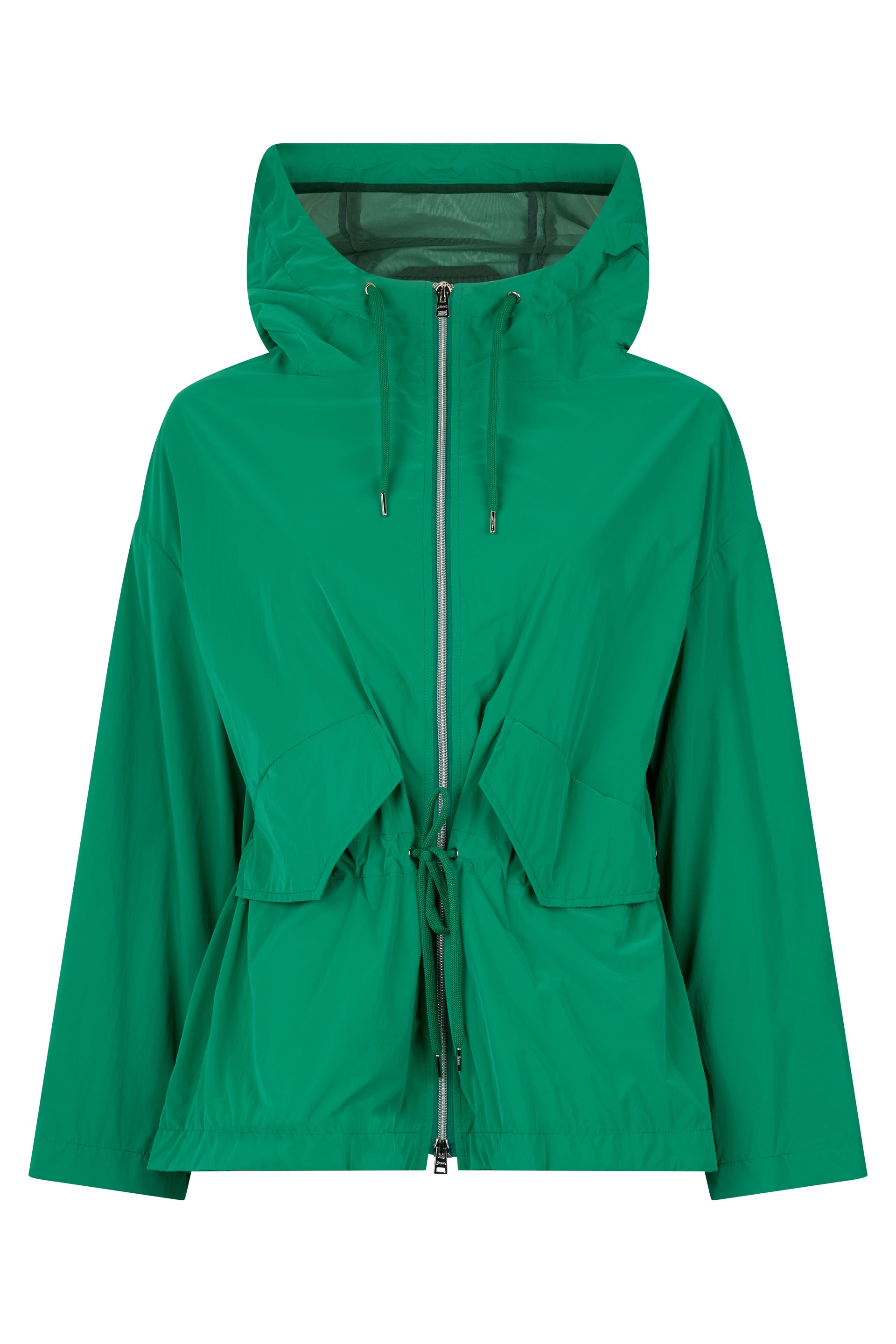Green jacket with hood, versatile and comfortable
