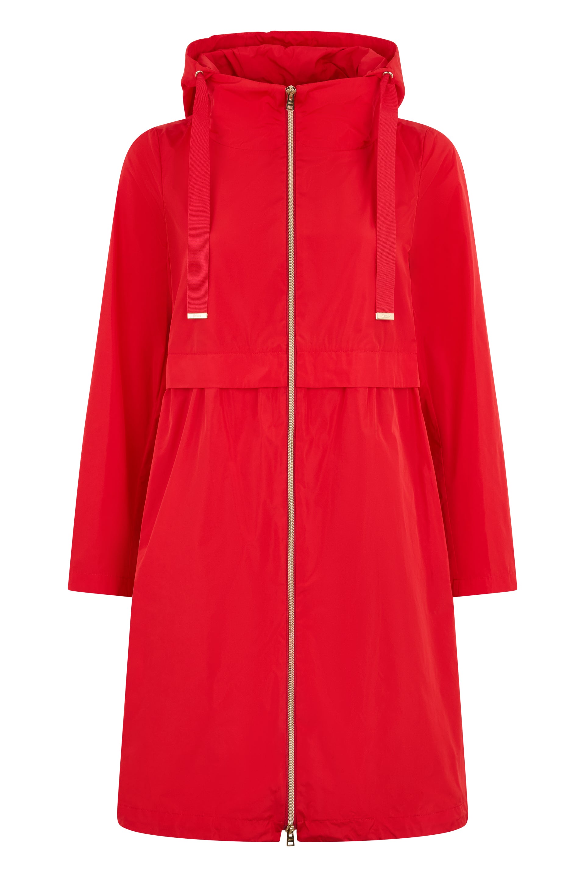 Red long jacket with hood, versatile and casual