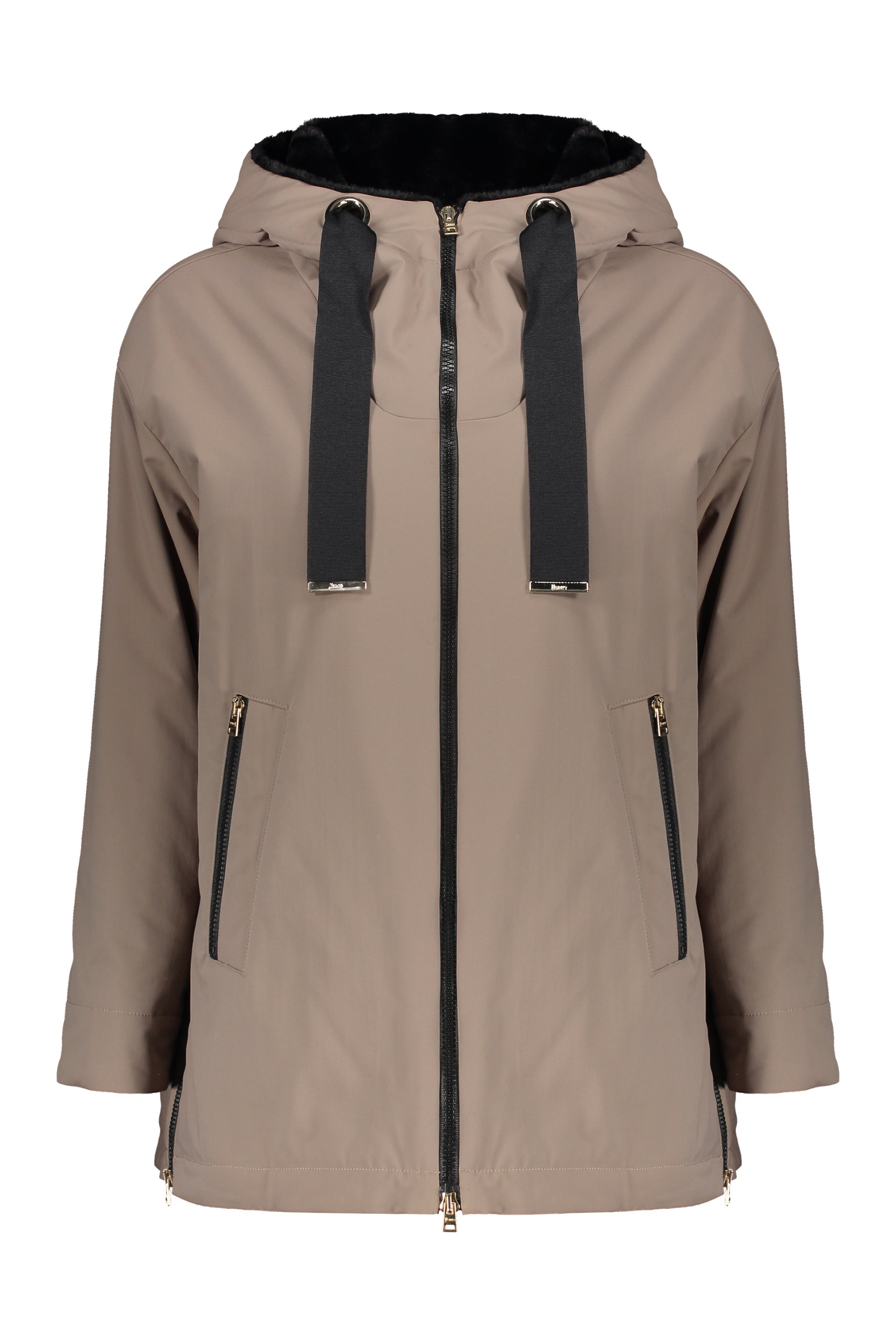 Lightweight beige jacket with hood and zip