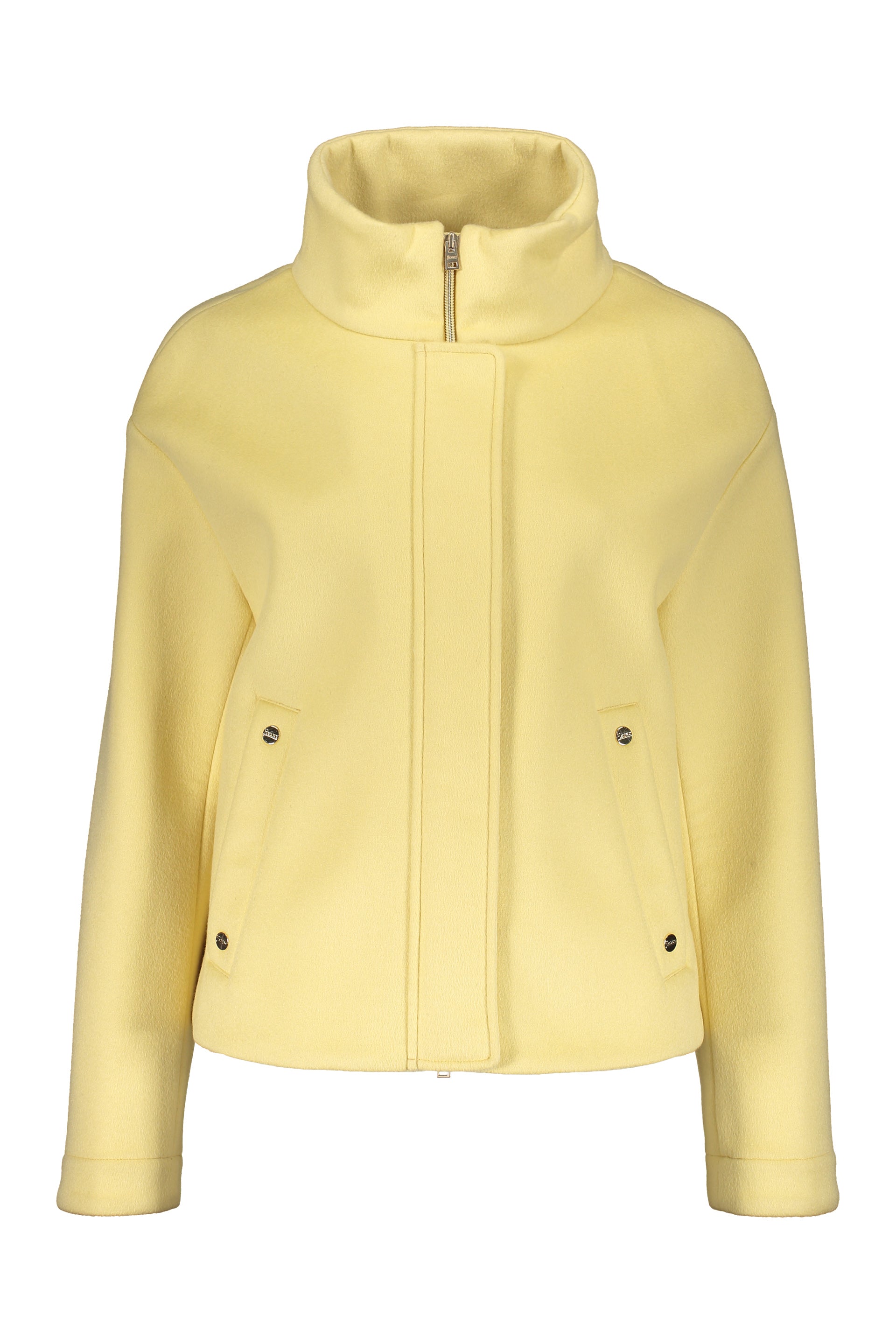 Lightweight yellow jacket with zipper and collar