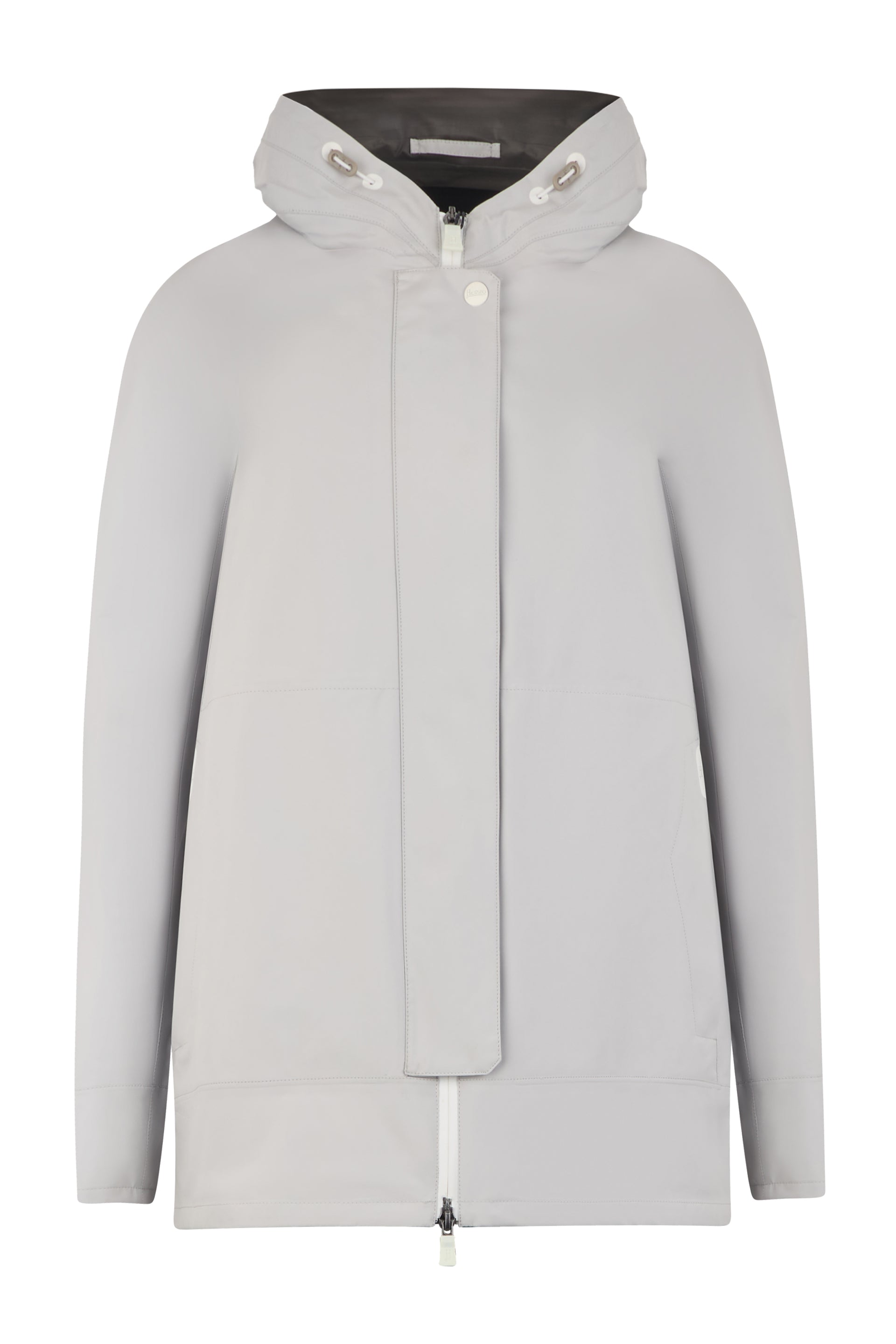 Light gray jacket with adjustable hood