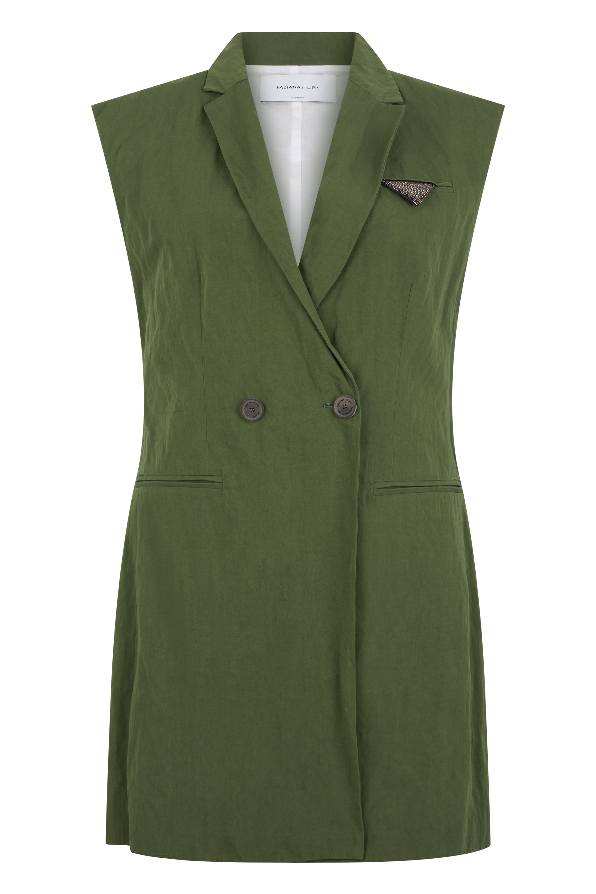 Blazer style green jacket, elegant and versatile.