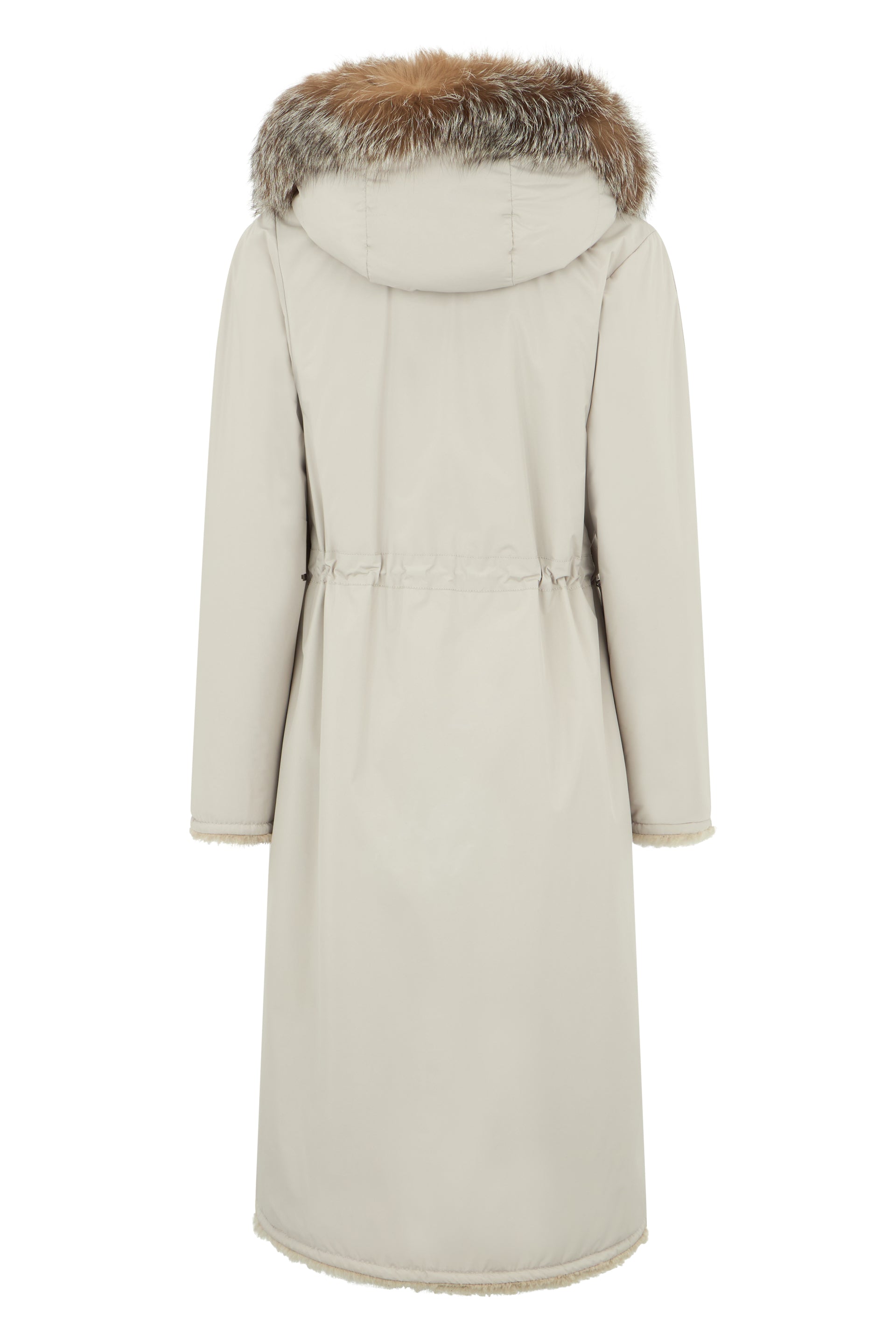 Elegant long coat with fur collar