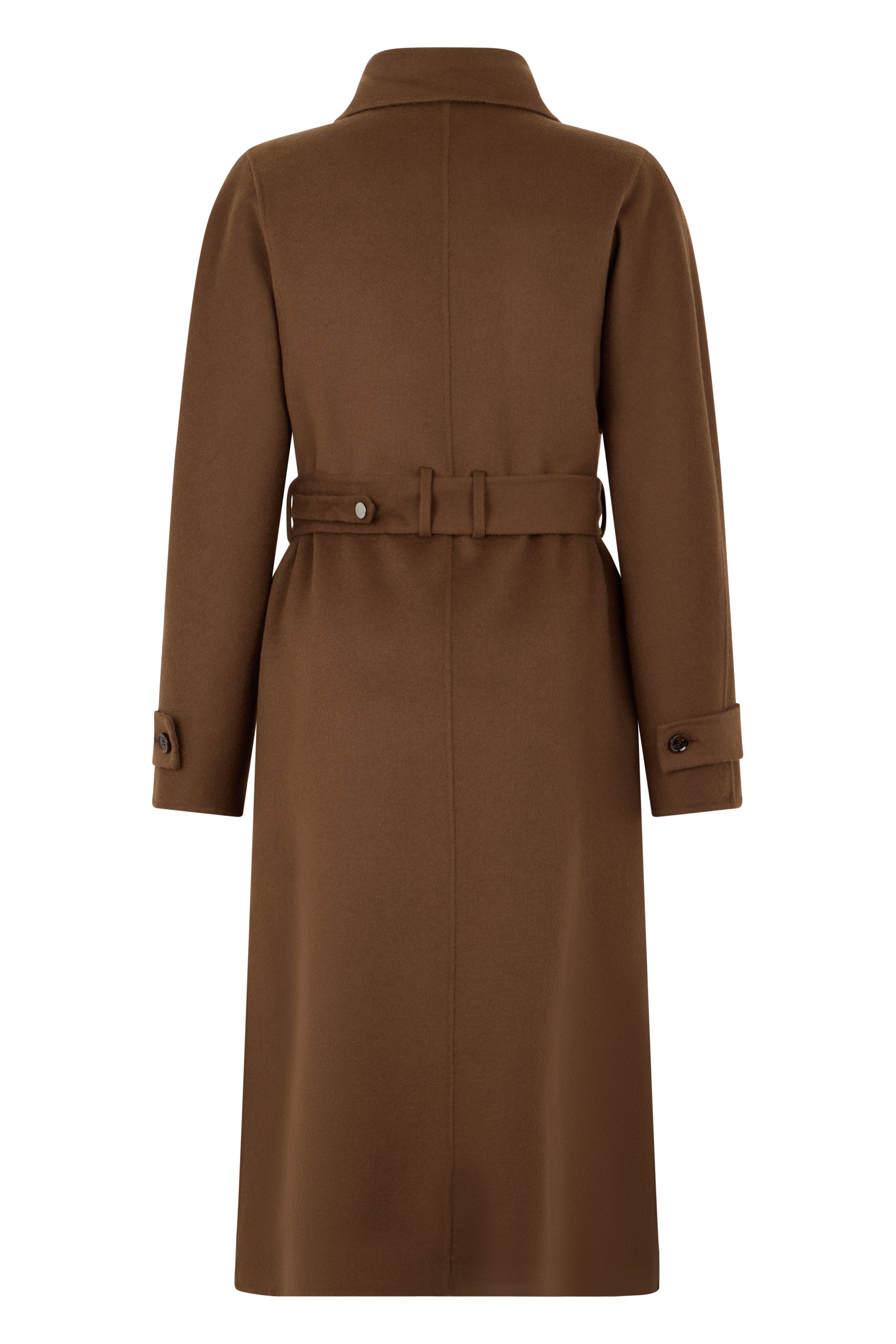 Long double-breasted coat with adjustable belt